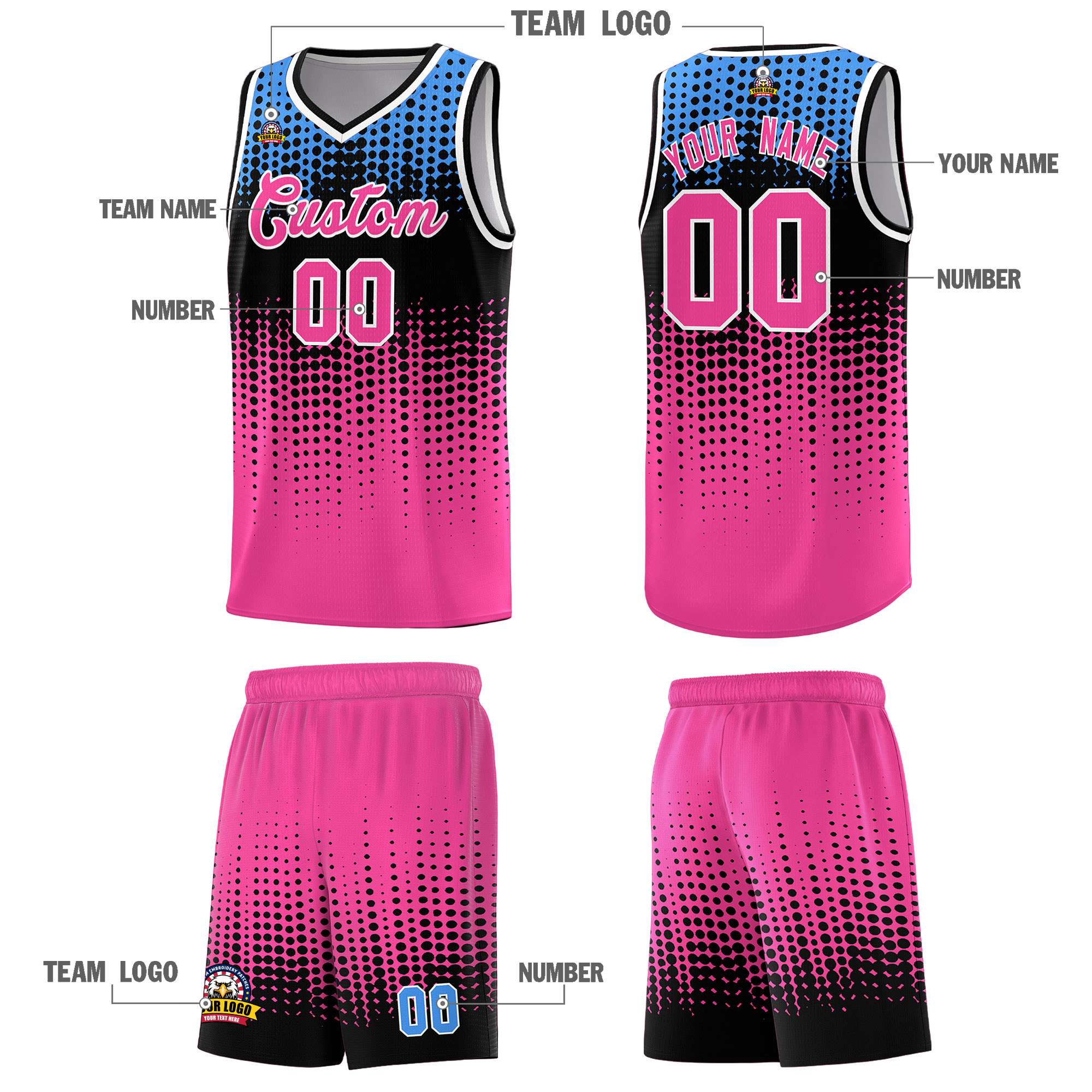 Custom Pink Gradient Dots Design Pattern Sports Uniform Basketball Jersey