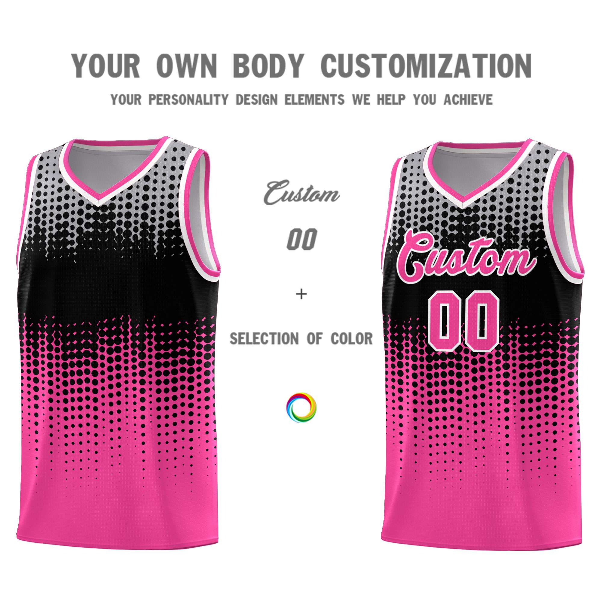 Custom Pink Gradient Dots Design Pattern Sports Uniform Basketball Jersey