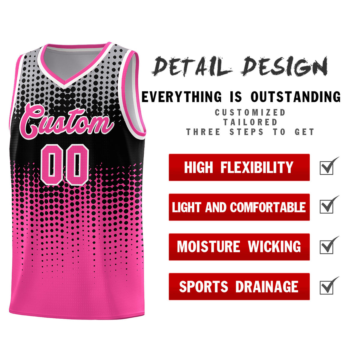 Custom Pink Gradient Dots Design Pattern Sports Uniform Basketball Jersey