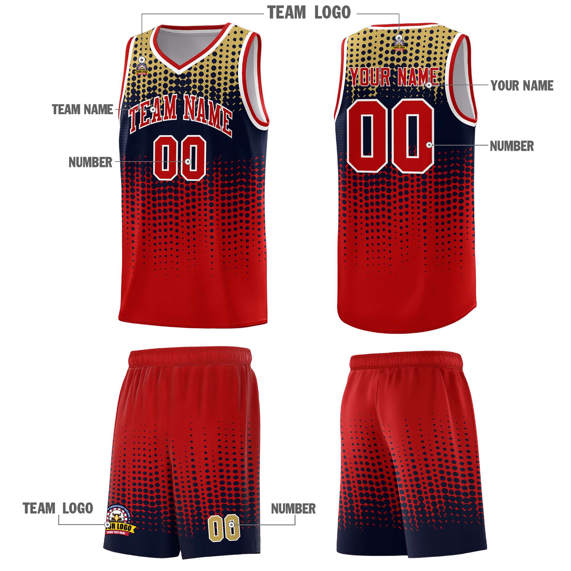 Custom Red Gradient Dots Design Pattern Sports Uniform Basketball Jersey
