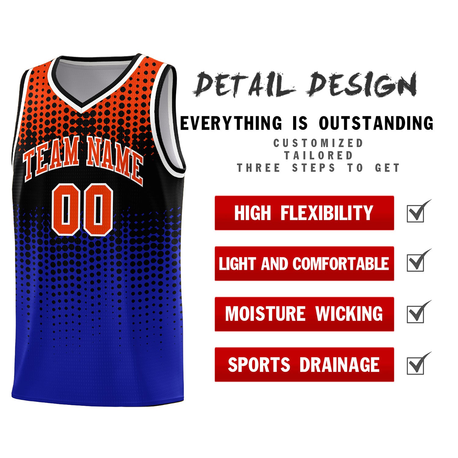 Custom Royal Gradient Dots Design Pattern Sports Uniform Basketball Jersey