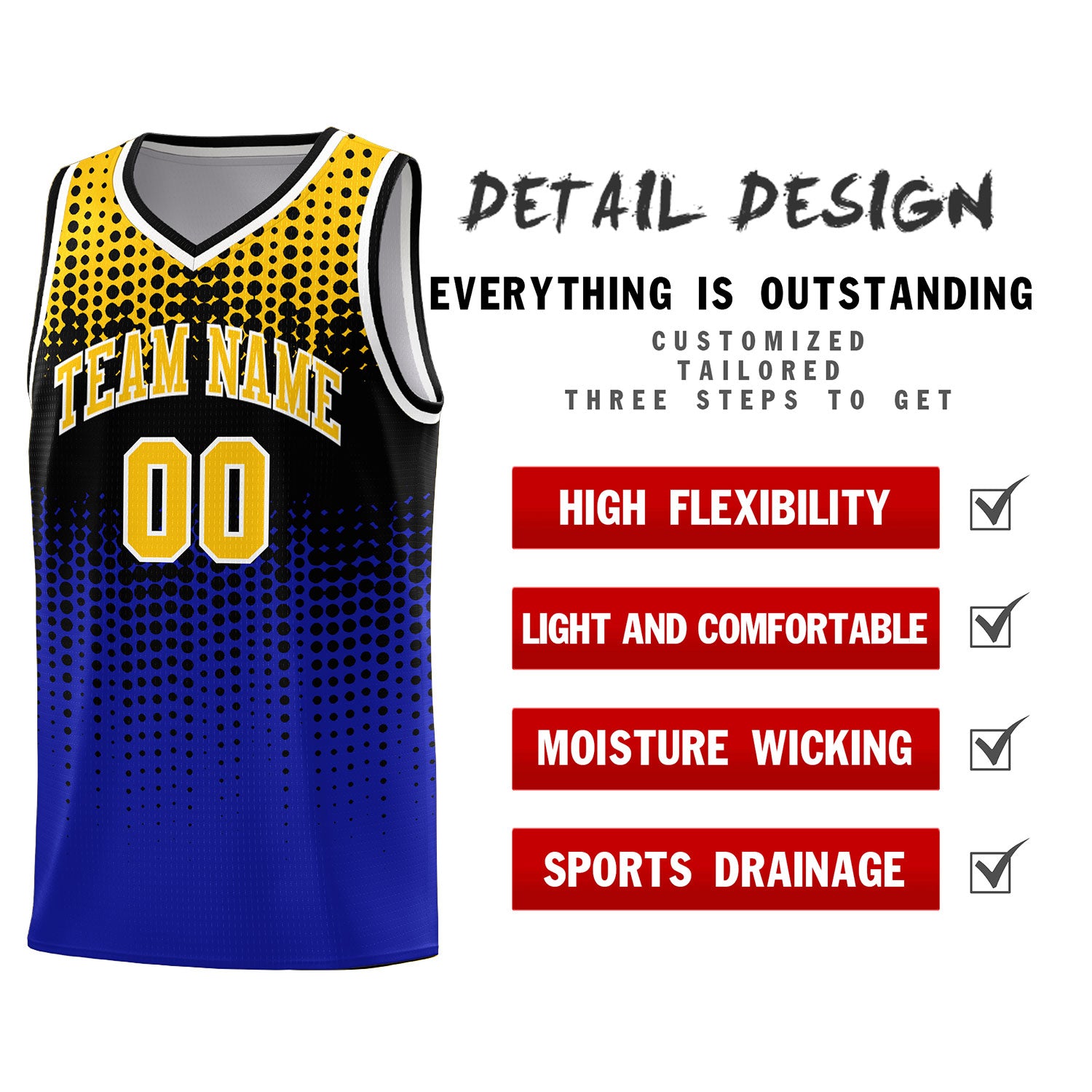 Custom Royal Gradient Dots Design Pattern Sports Uniform Basketball Jersey