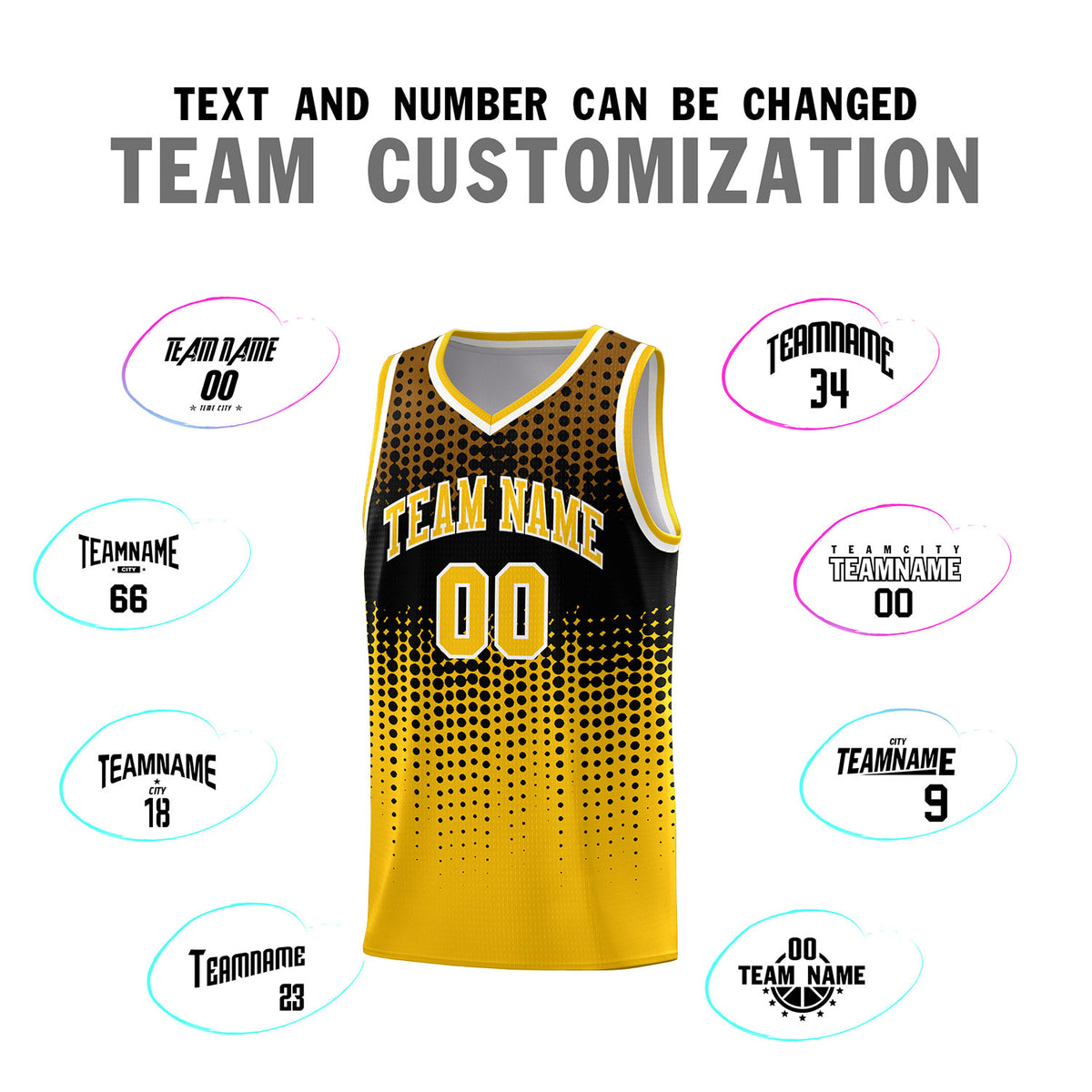 Custom Yellow Gradient Dots Design Pattern Sports Uniform Basketball Jersey