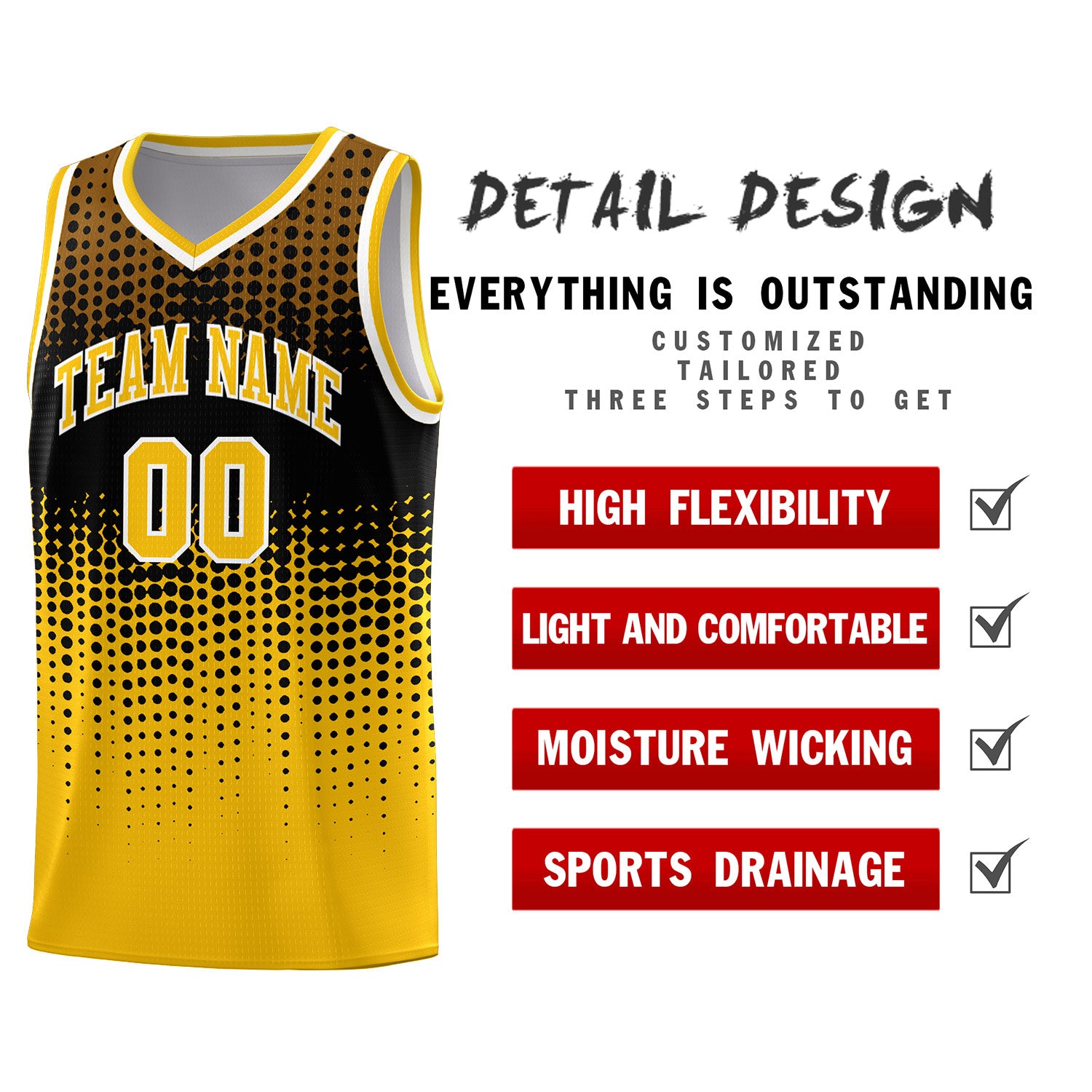 Custom Yellow Gradient Dots Design Pattern Sports Uniform Basketball Jersey