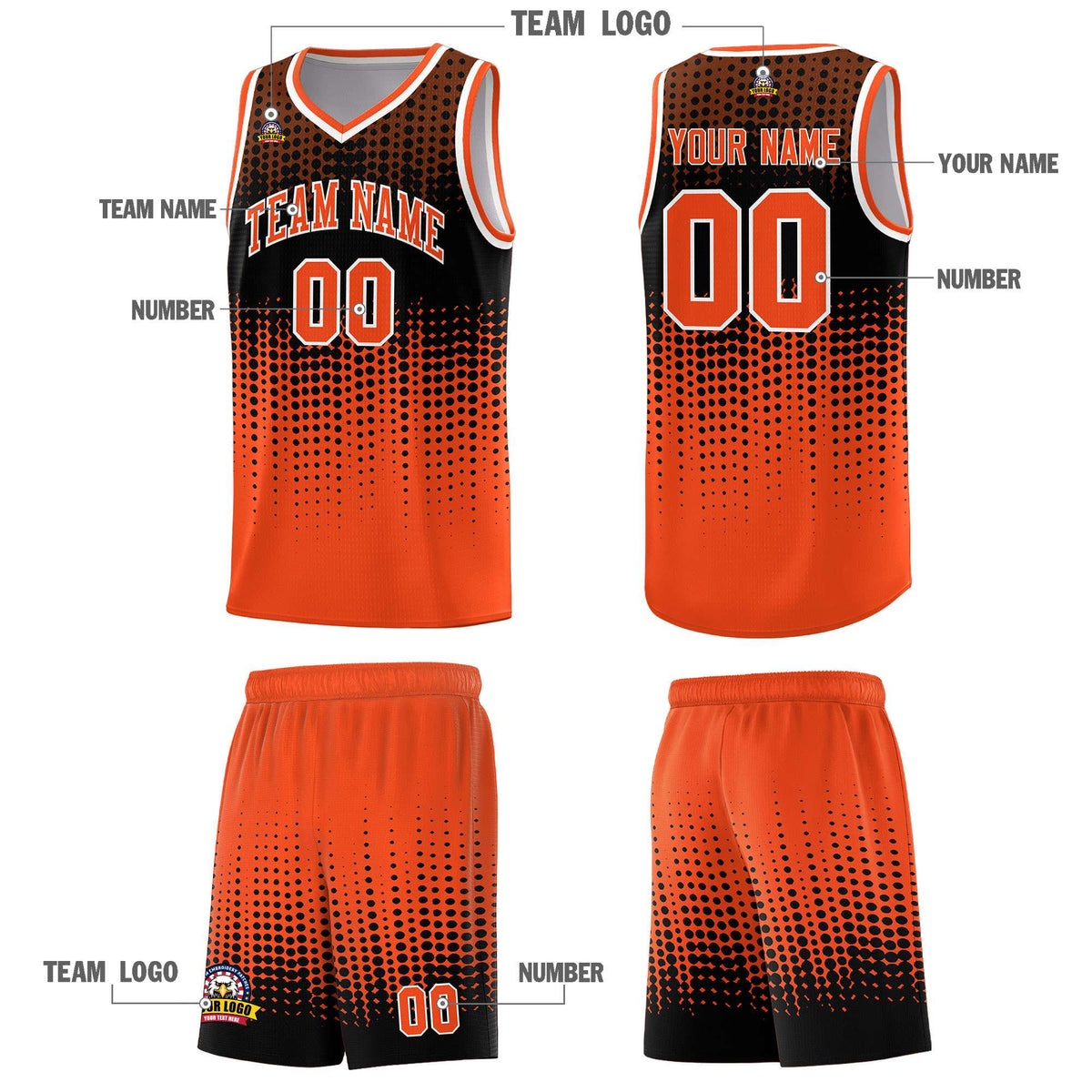 Custom Orange Gradient Dots Design Pattern Sports Uniform Basketball Jersey