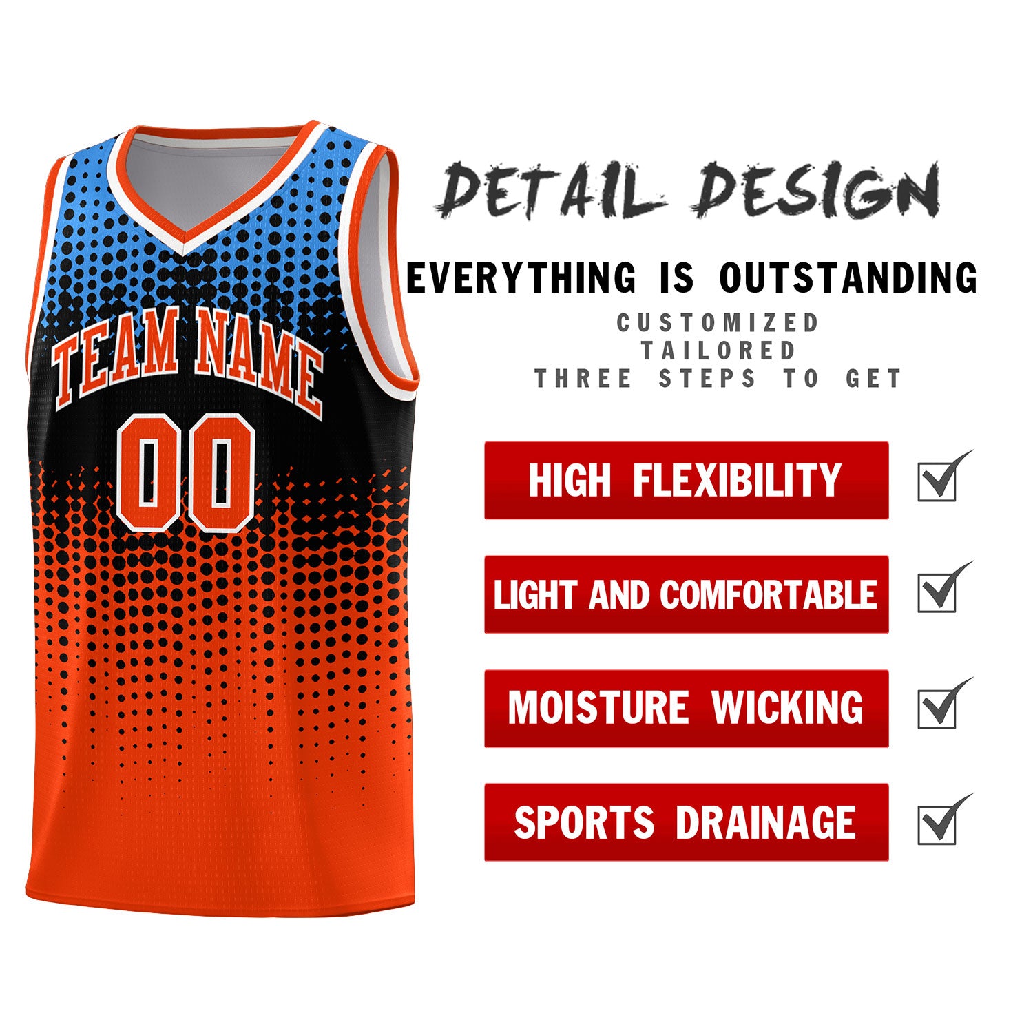 Custom Orange Gradient Dots Design Pattern Sports Uniform Basketball Jersey