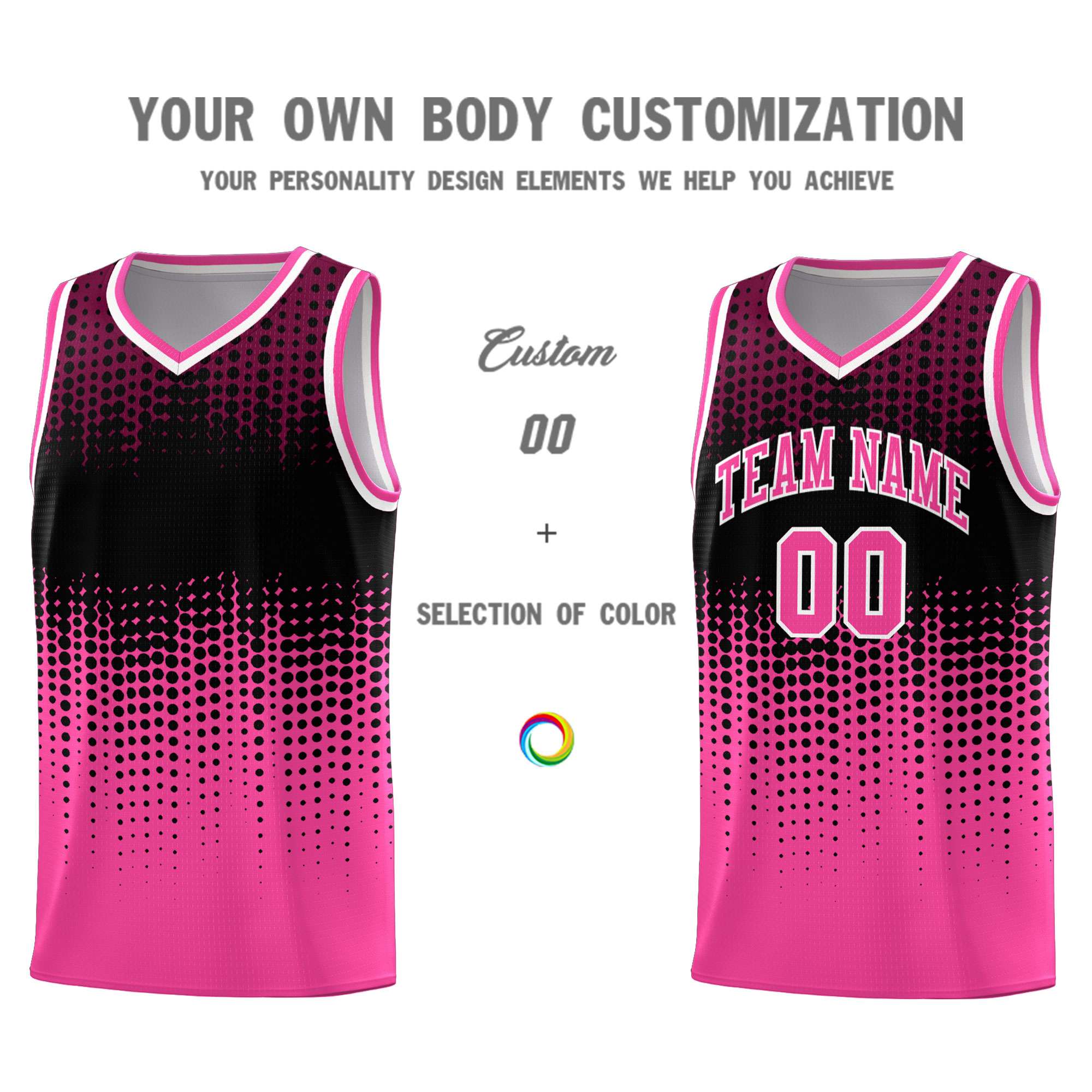 Custom Pink Gradient Dots Design Pattern Sports Uniform Basketball Jersey