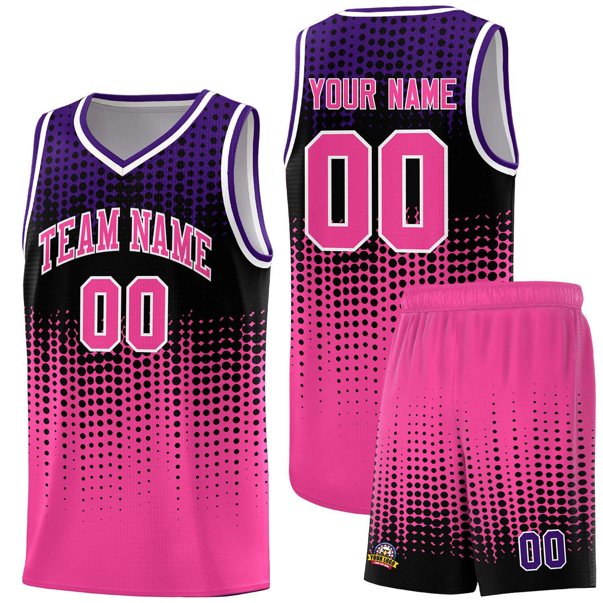 Custom Pink Gradient Dots Design Pattern Sports Uniform Basketball Jersey