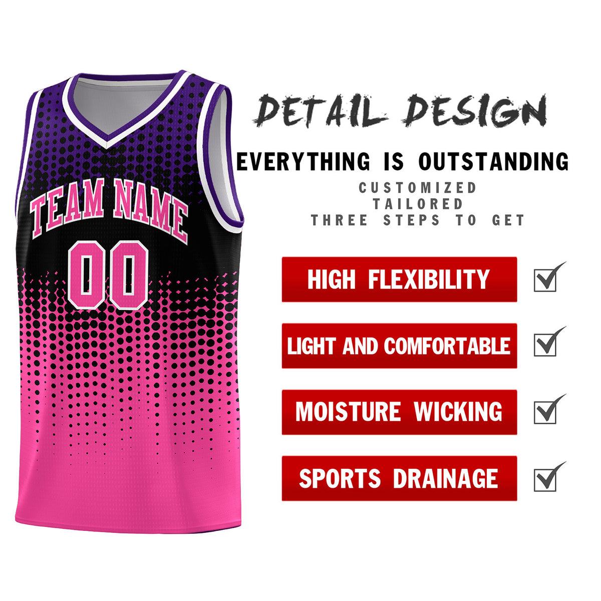 Custom Pink Gradient Dots Design Pattern Sports Uniform Basketball Jersey