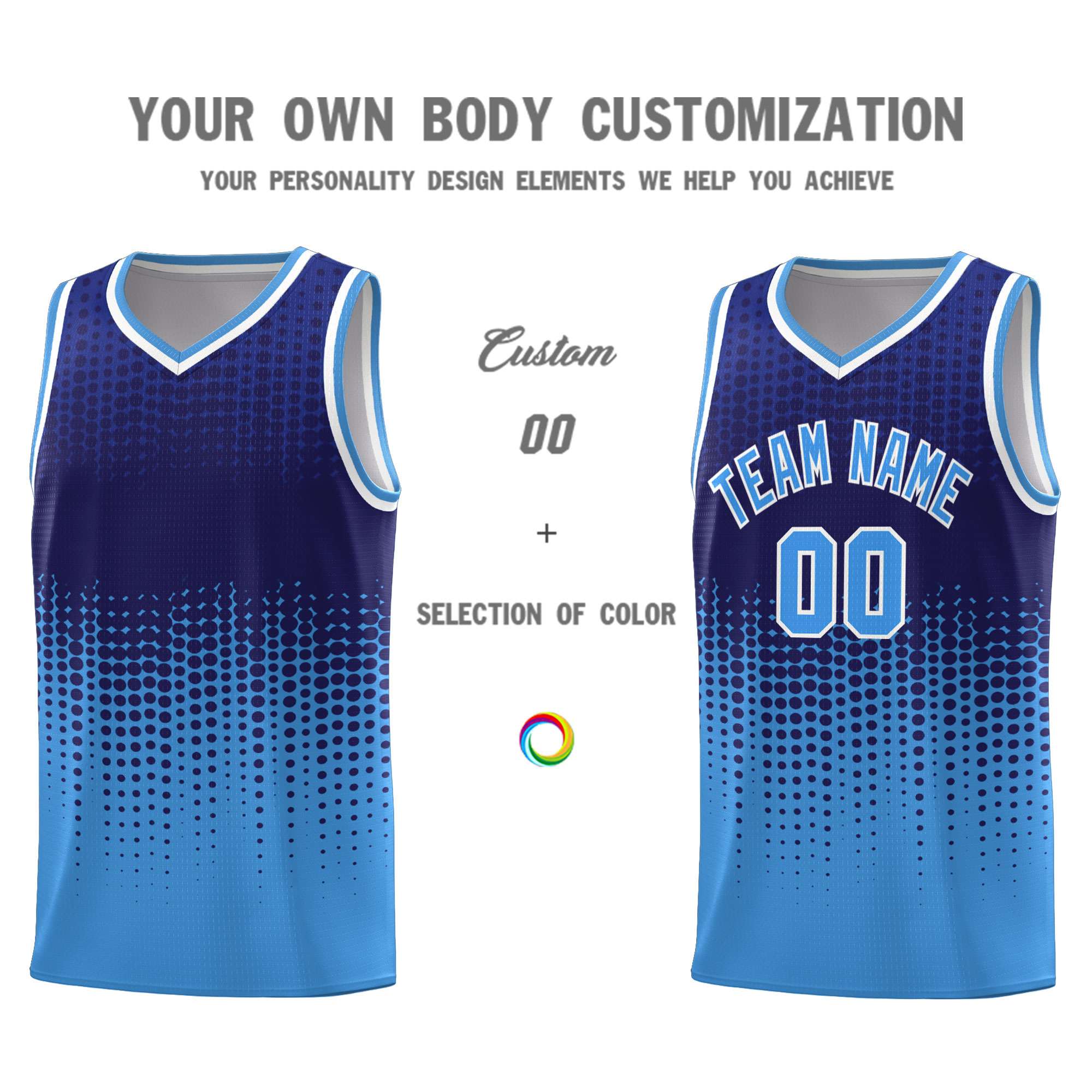 Custom Powder Blue Gradient Dots Design Pattern Sports Uniform Basketball Jersey