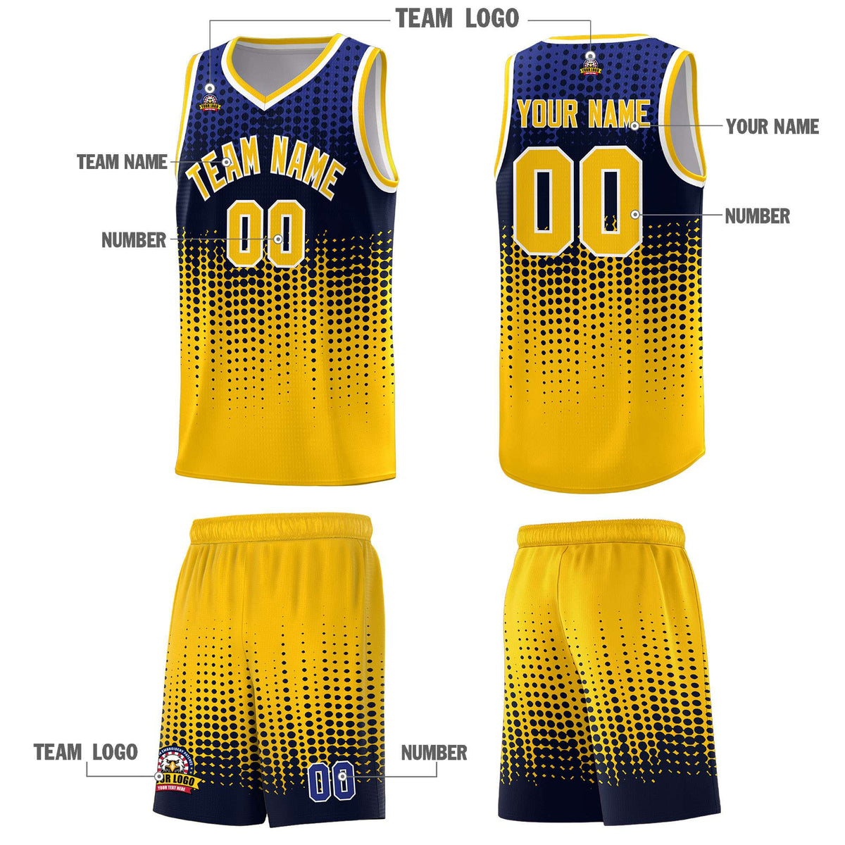 Custom Yellow Gradient Dots Design Pattern Sports Uniform Basketball Jersey