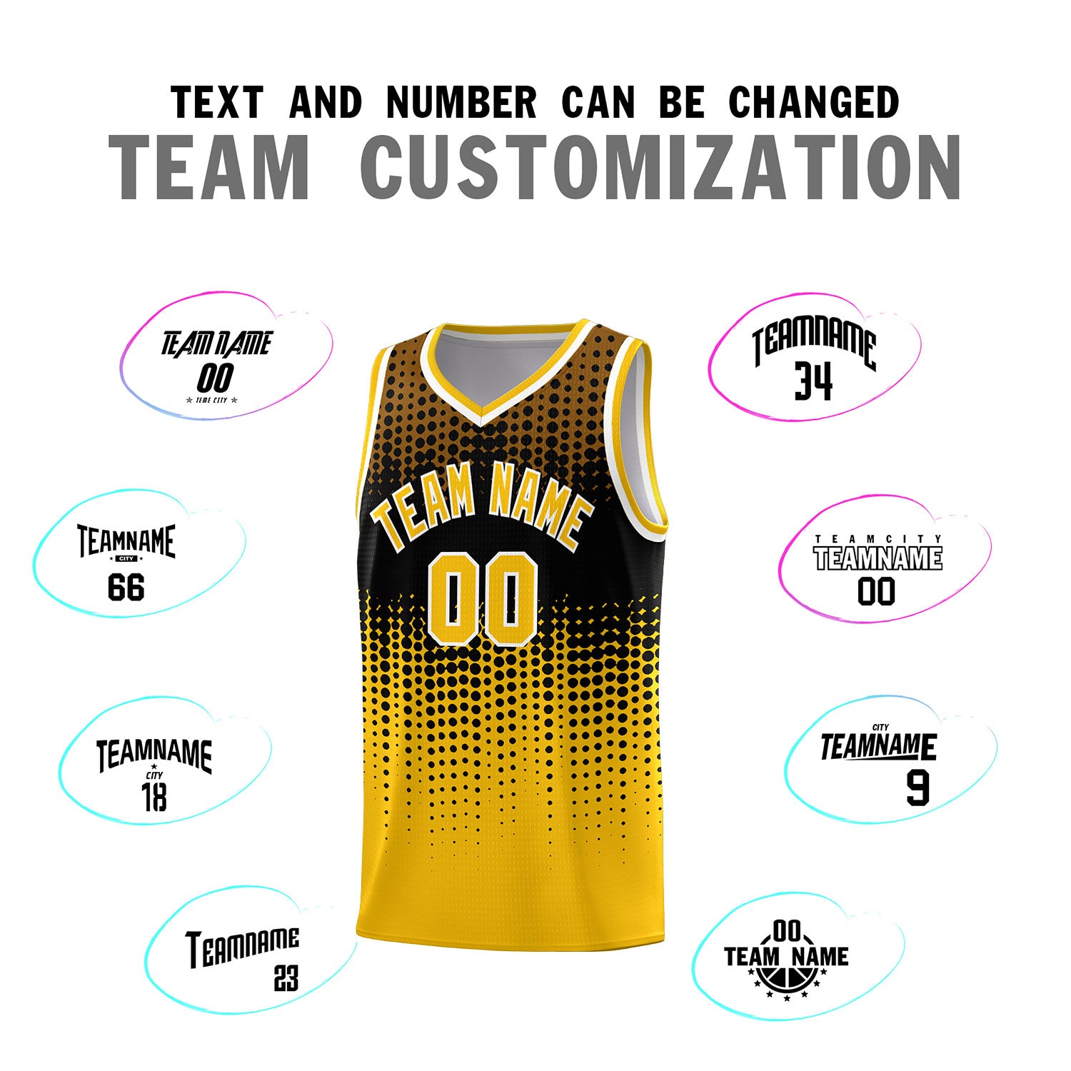 Custom Yellow Gradient Dots Design Pattern Sports Uniform Basketball Jersey