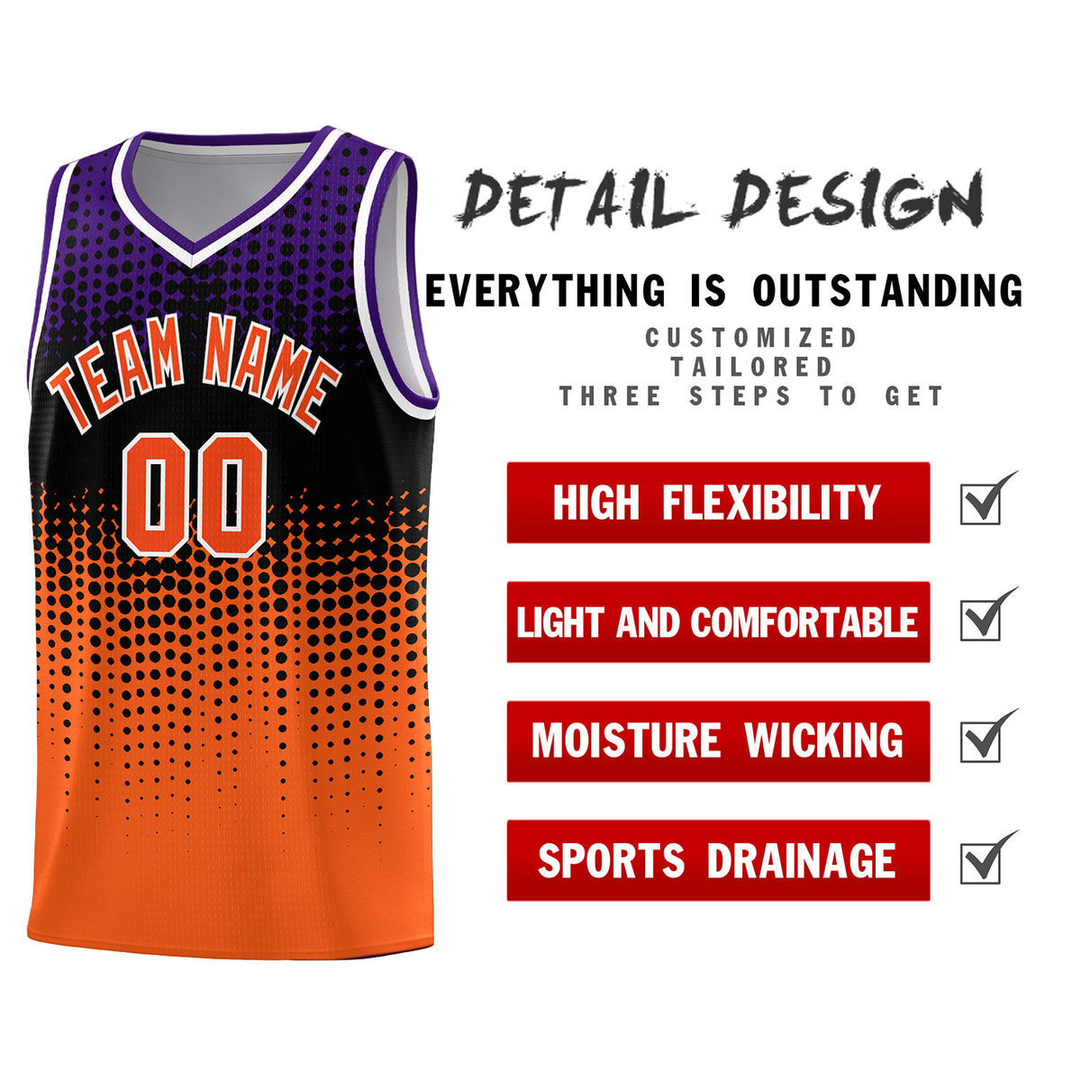 Custom Orange Gradient Dots Design Pattern Sports Uniform Basketball Jersey