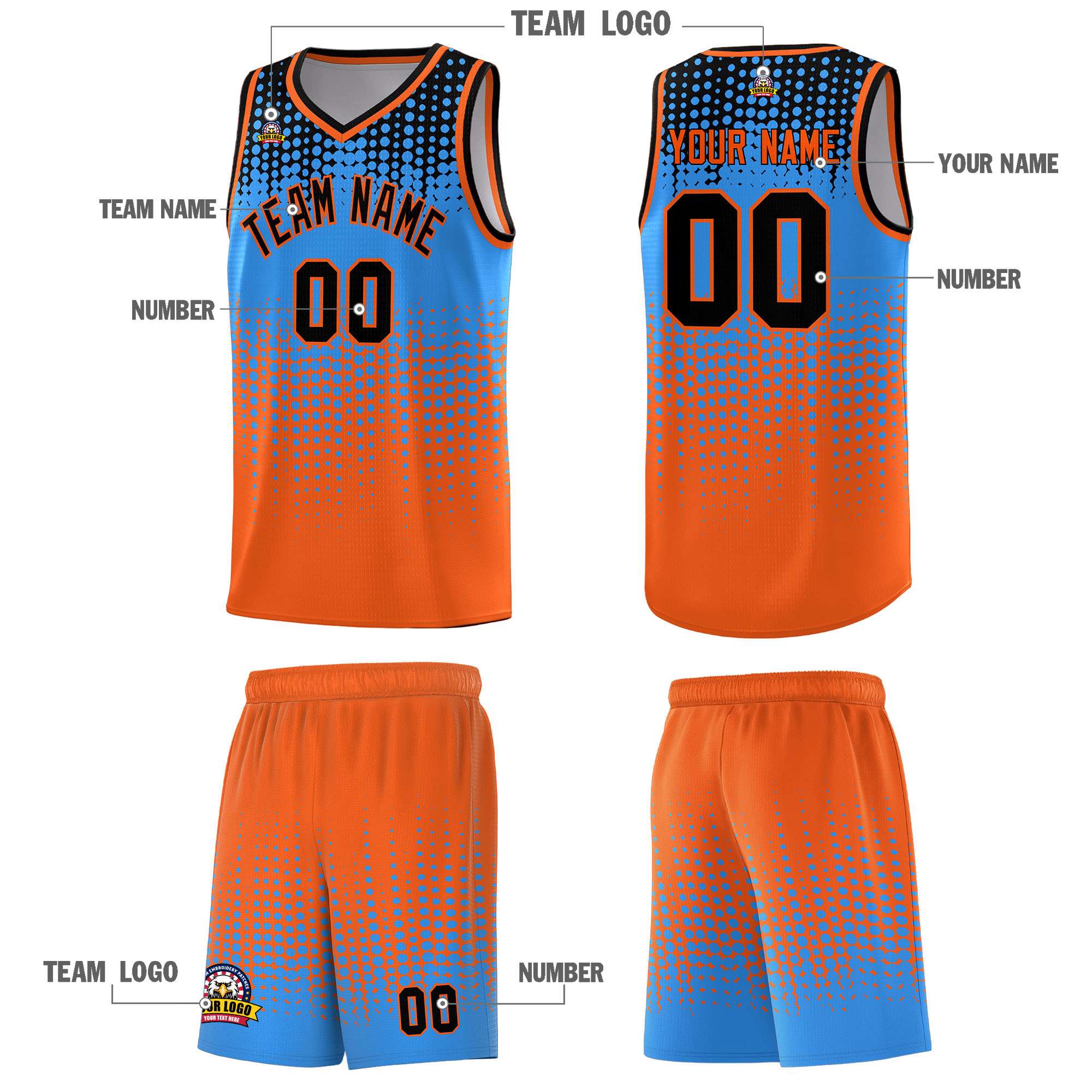 Custom Orange Gradient Dots Design Pattern Sports Uniform Basketball Jersey