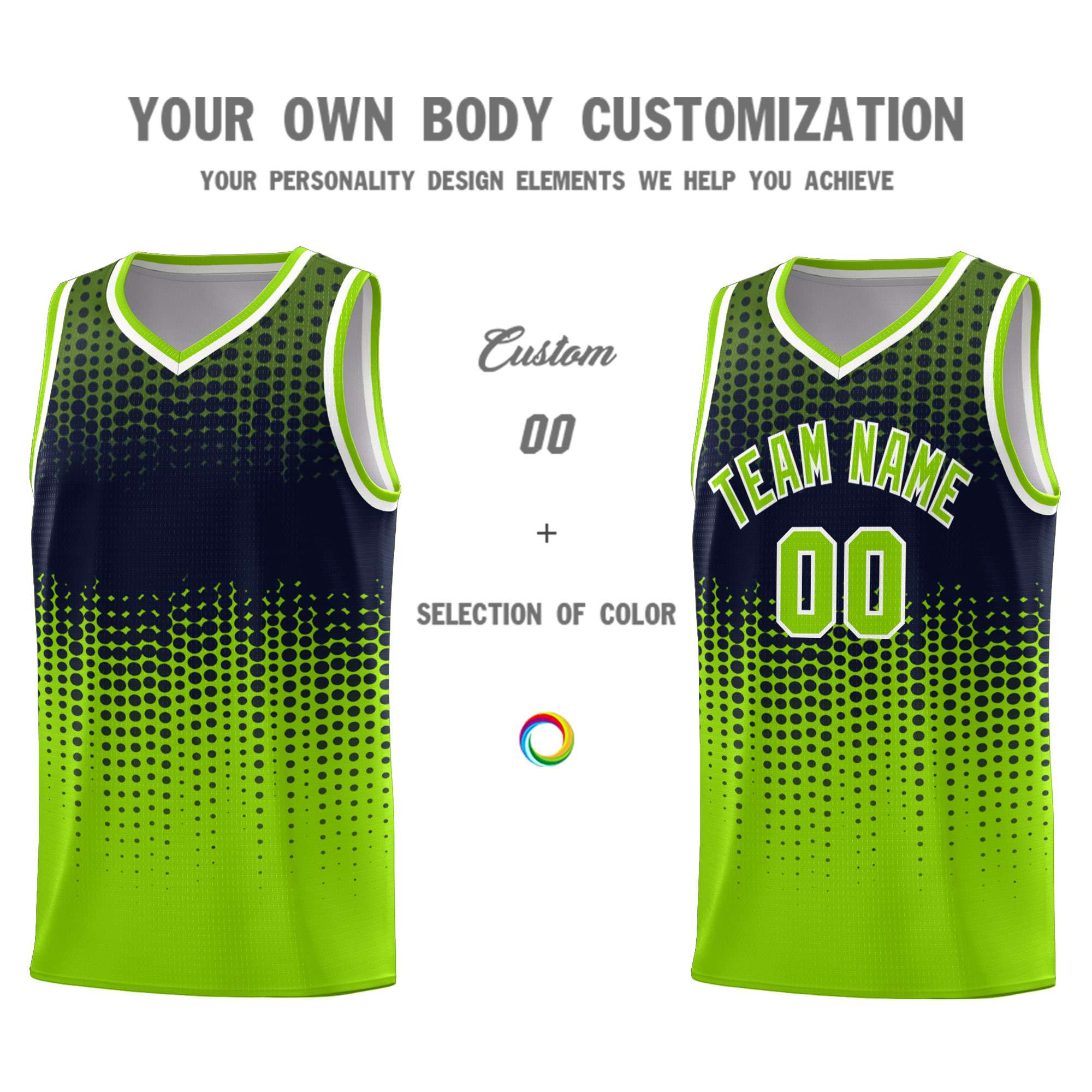 Custom Neon Green Gradient Dots Design Pattern Sports Uniform Basketball Jersey