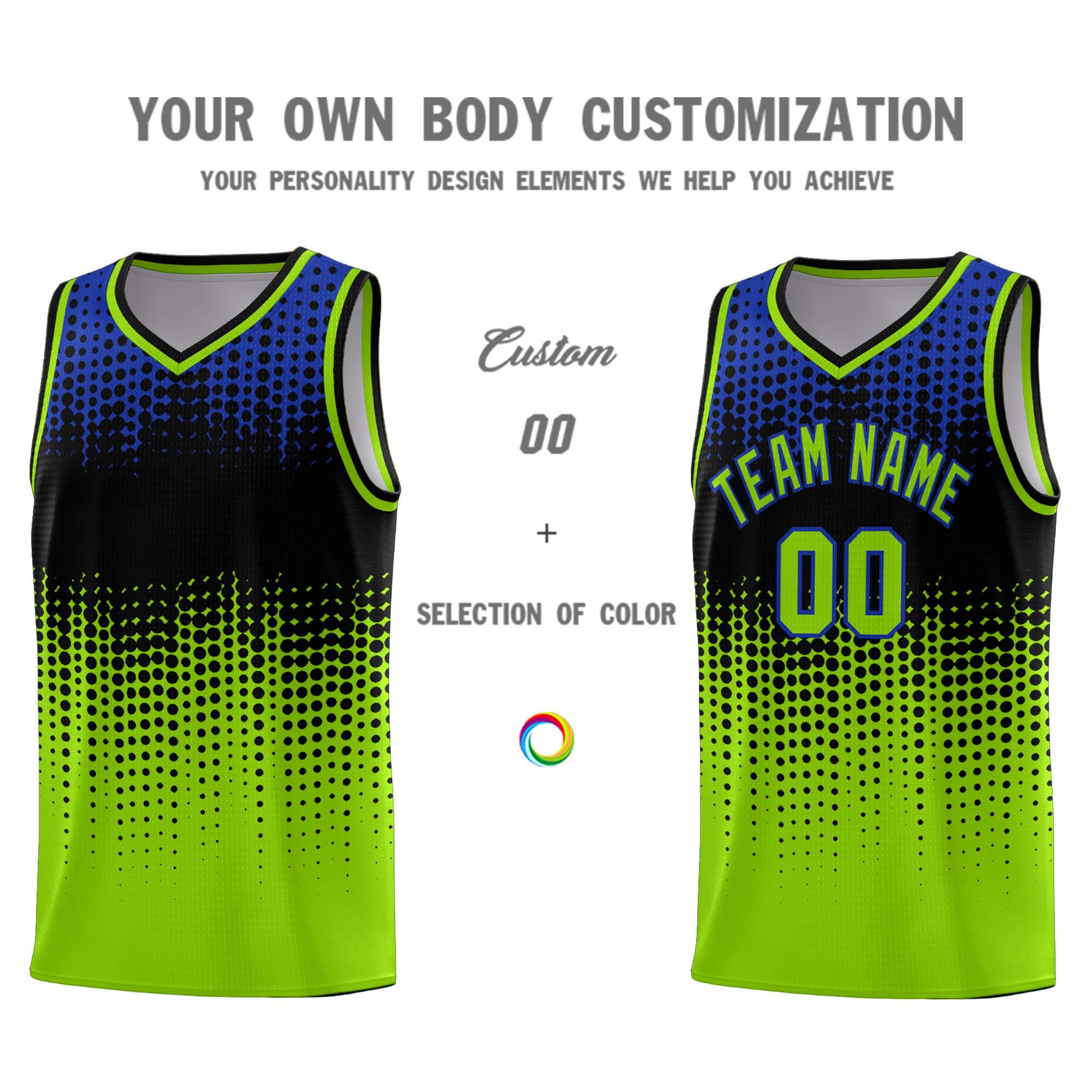 Custom Neon Green Gradient Dots Design Pattern Sports Uniform Basketball Jersey