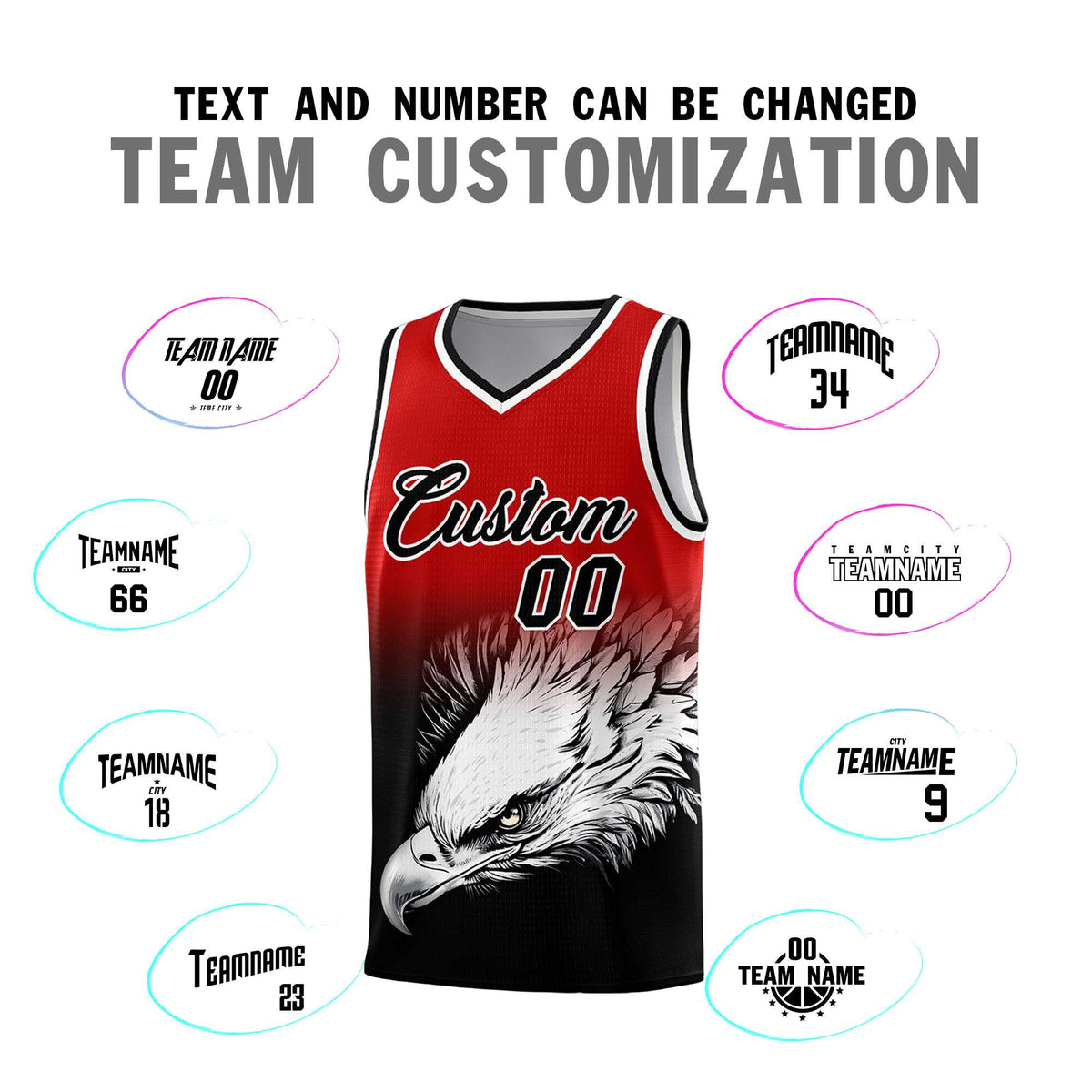 Custom Red Black Basketball Kits with Eagle Pattern