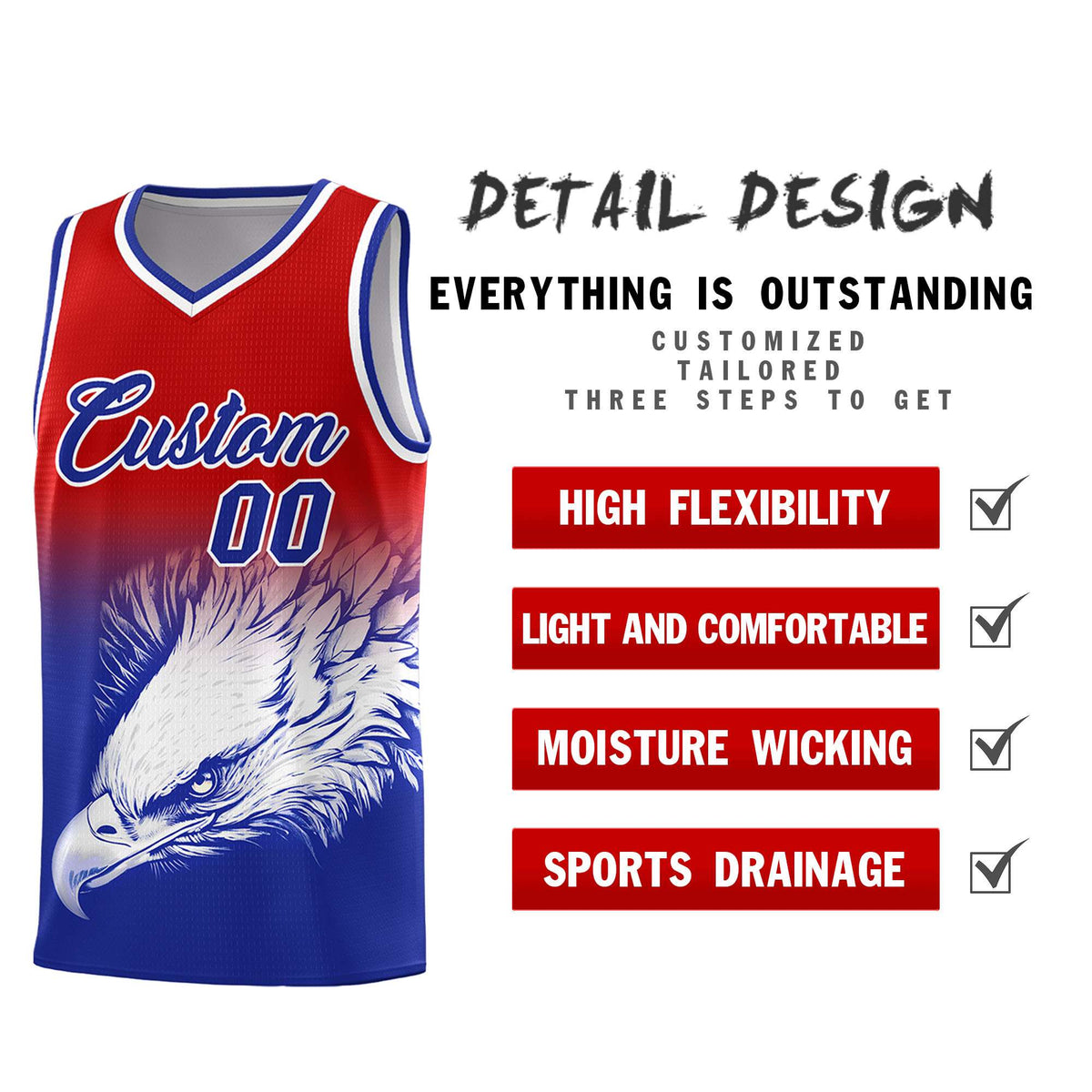 Custom Red Royal Basketball Kits with Eagle Pattern