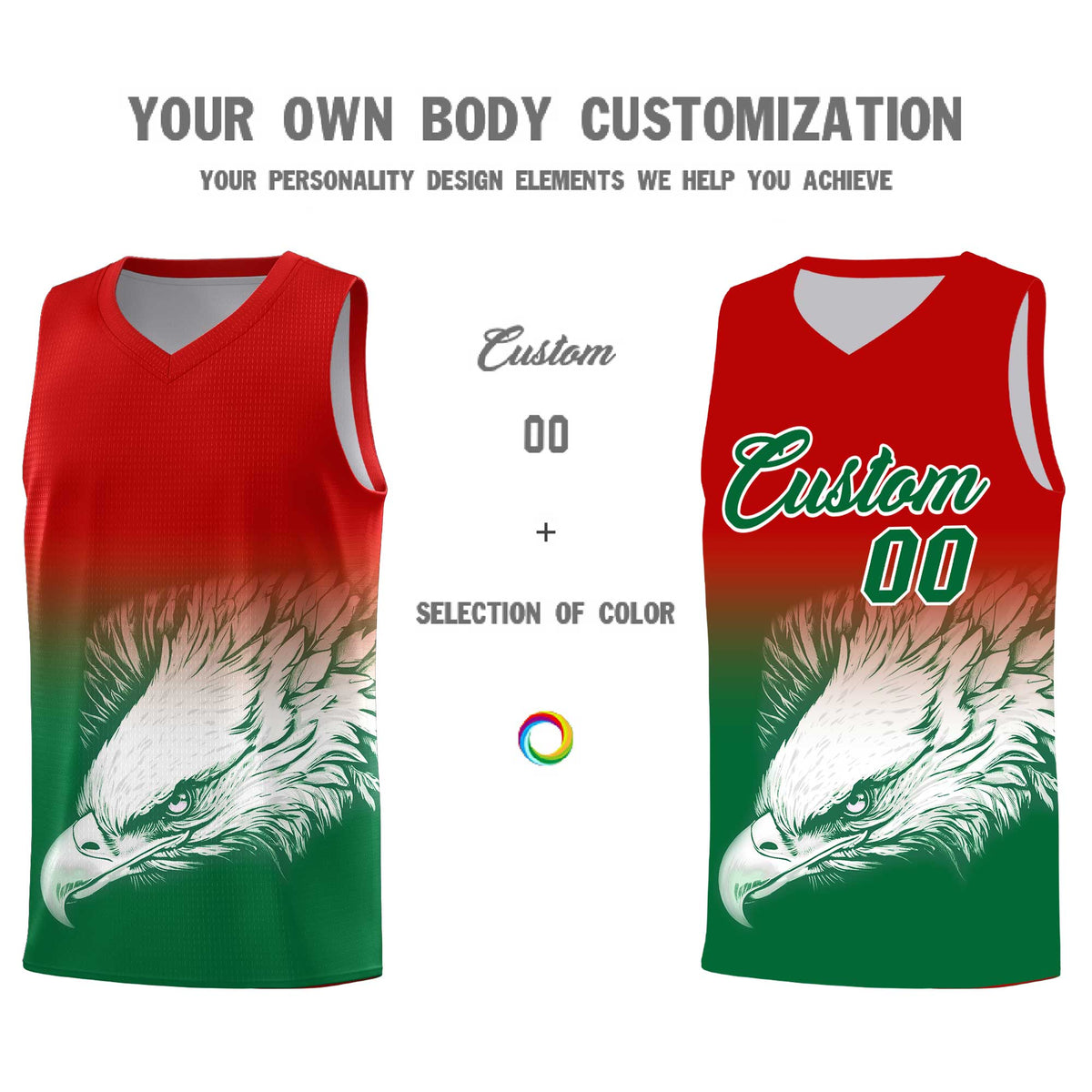 Custom Red Kelly Green Basketball Kits with Eagle Pattern