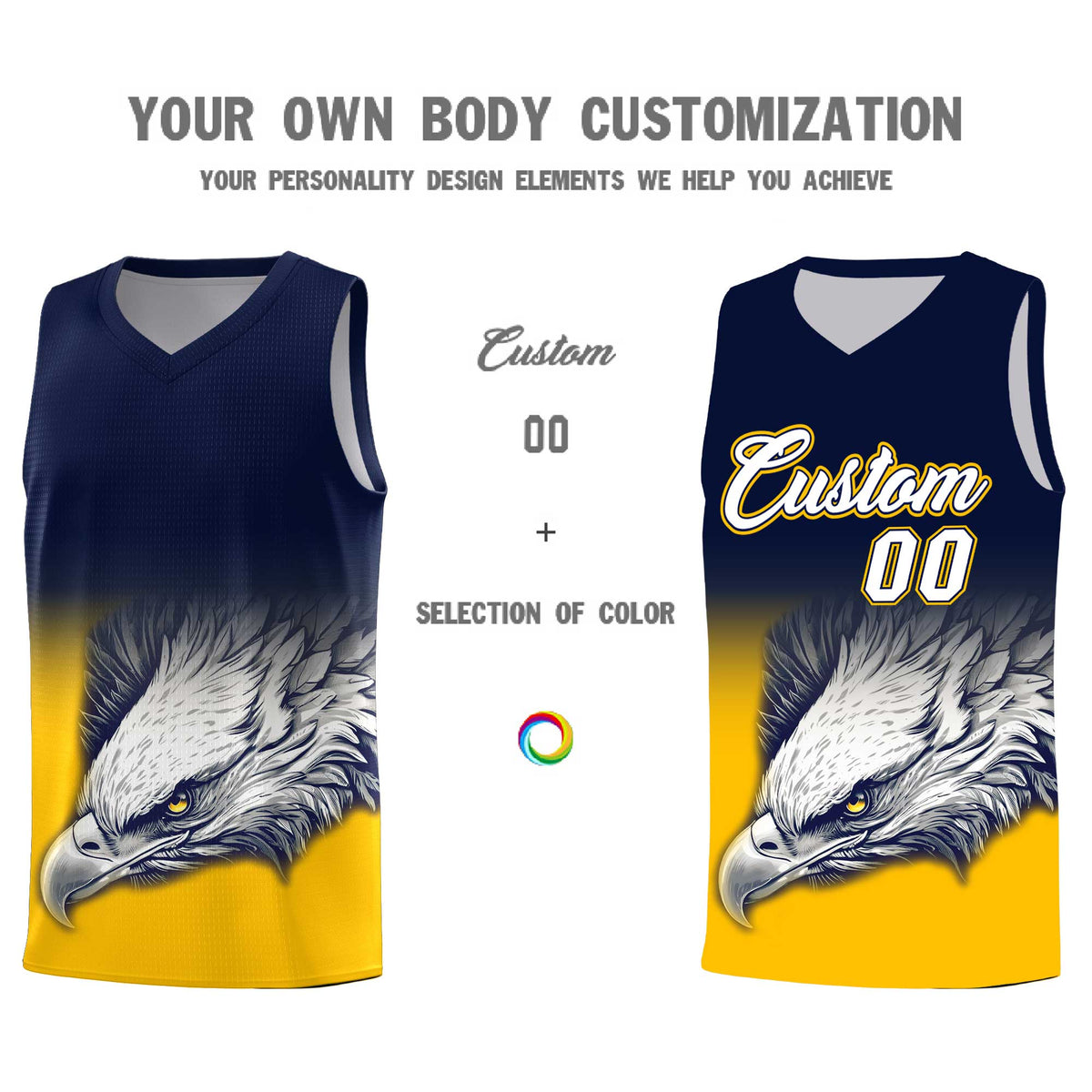 Custom Navy Yellow Basketball Kits with Eagle Pattern