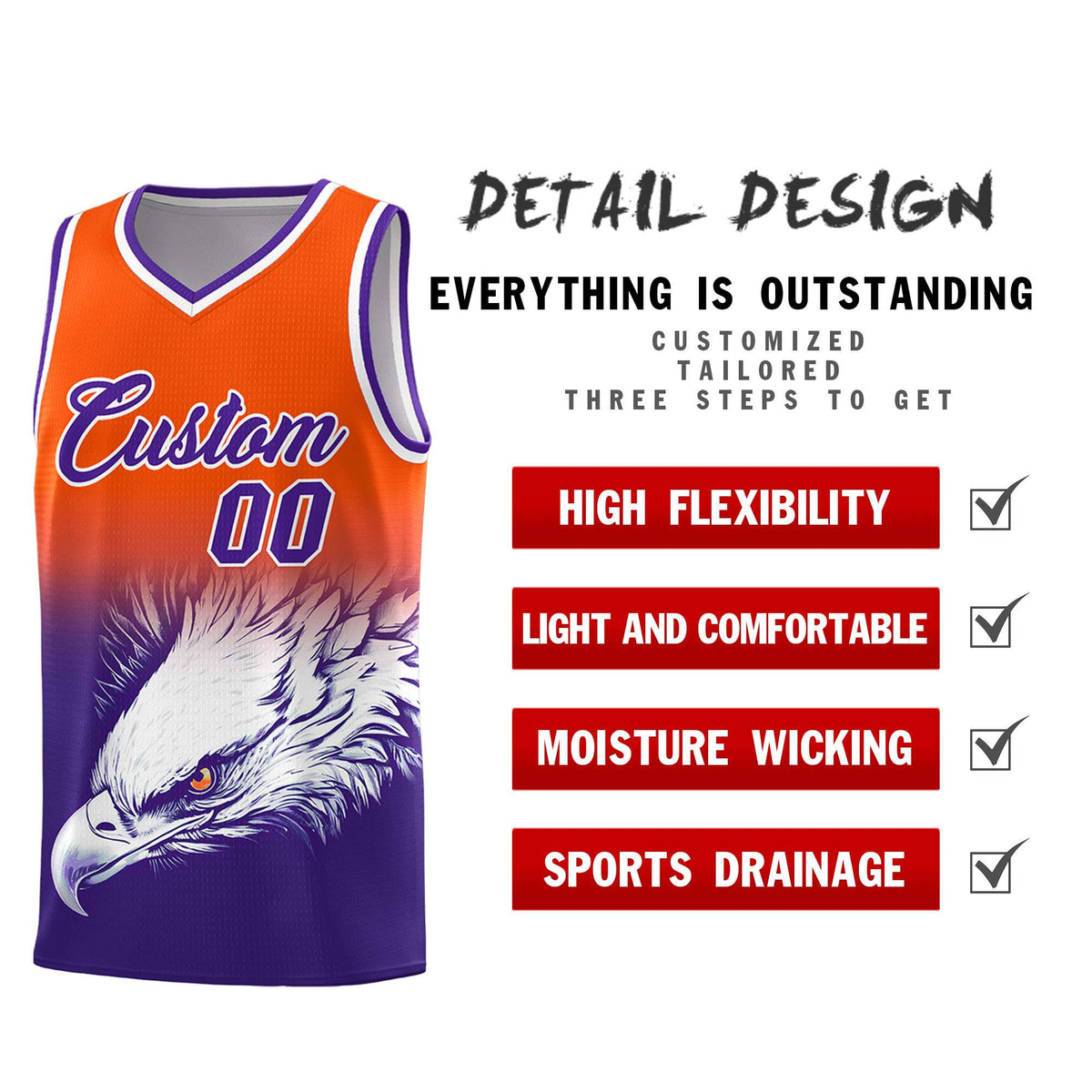 Custom Orange Purple Basketball Kits with Eagle Pattern