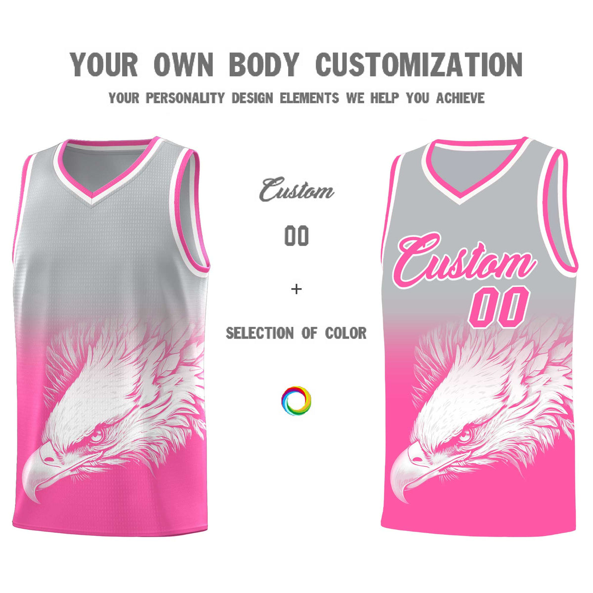 Custom Gray Pink Basketball Kits with Eagle Pattern