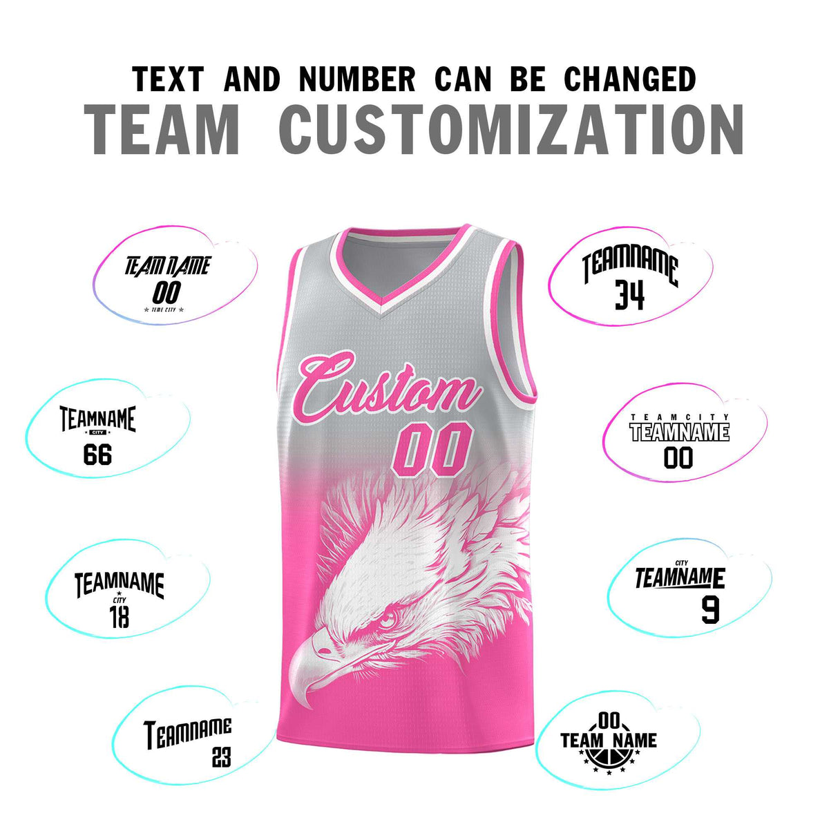 Custom Gray Pink Basketball Kits with Eagle Pattern