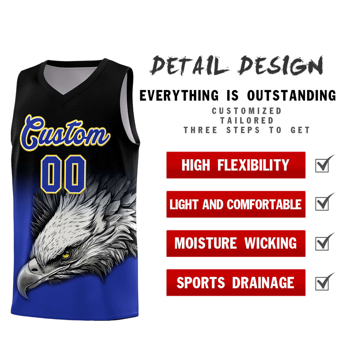 Custom Black Yellow Basketball Kits with Eagle Pattern