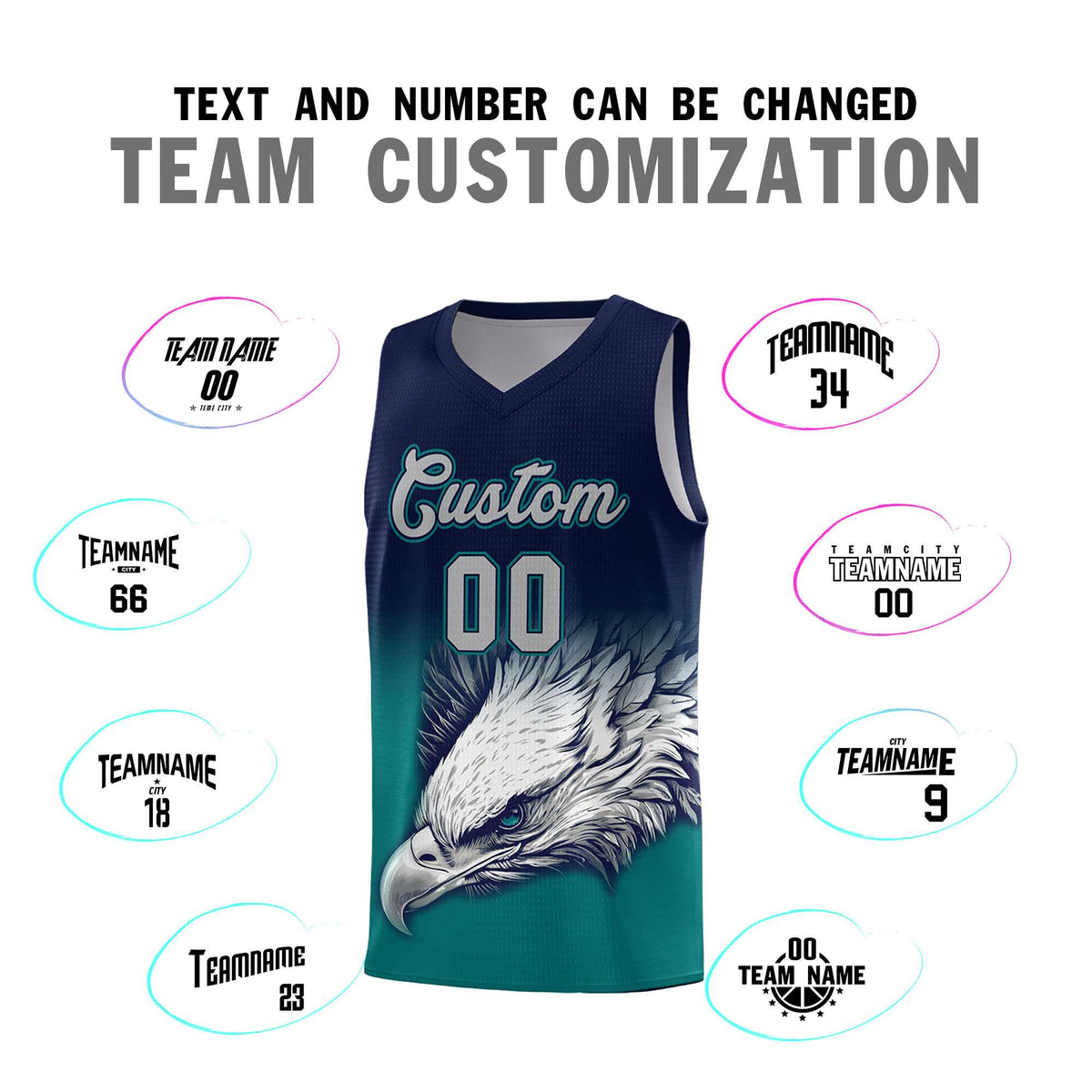 Custom Navy Teal Basketball Kits with Eagle Pattern