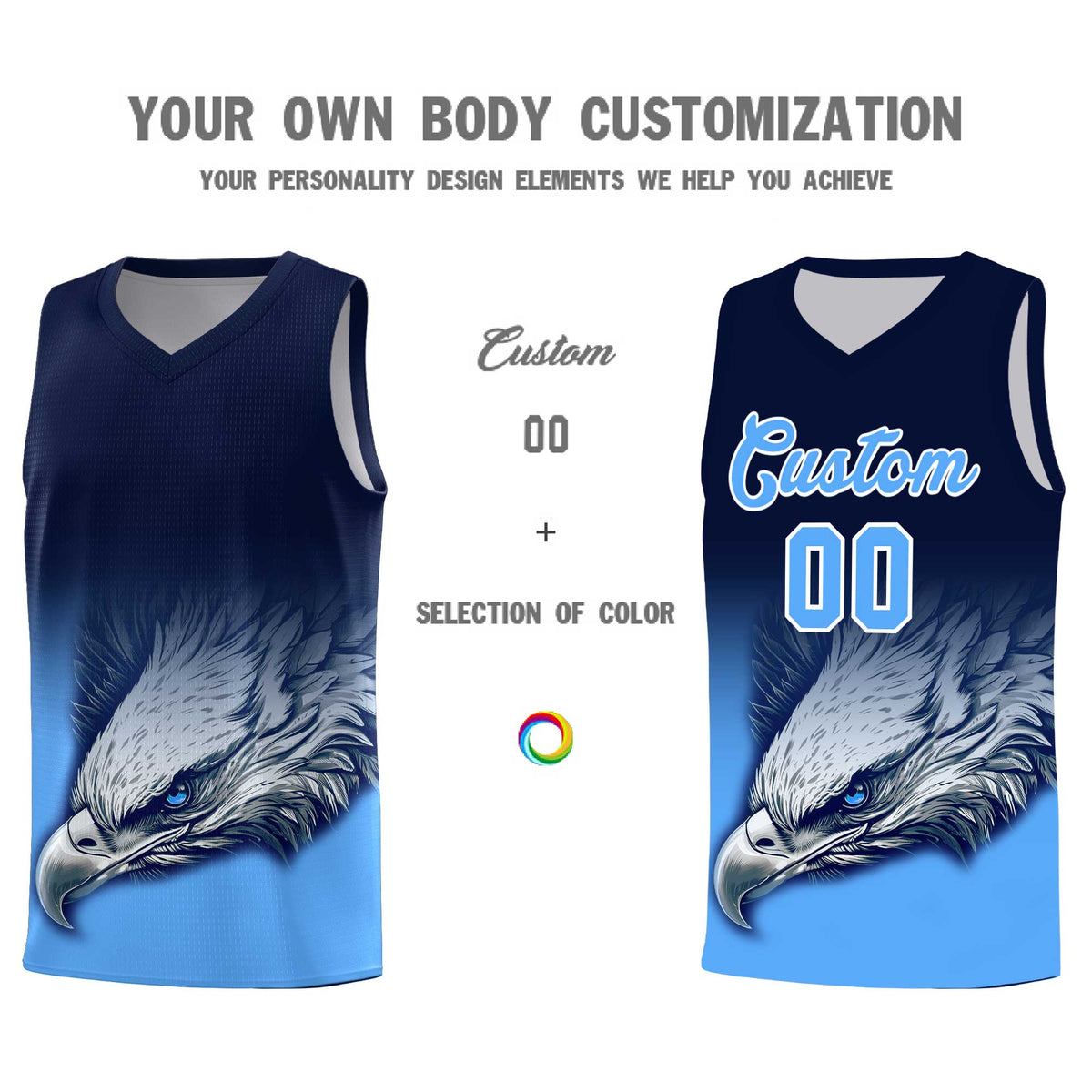 Custom Navy Powder Blue Basketball Kits with Eagle Pattern