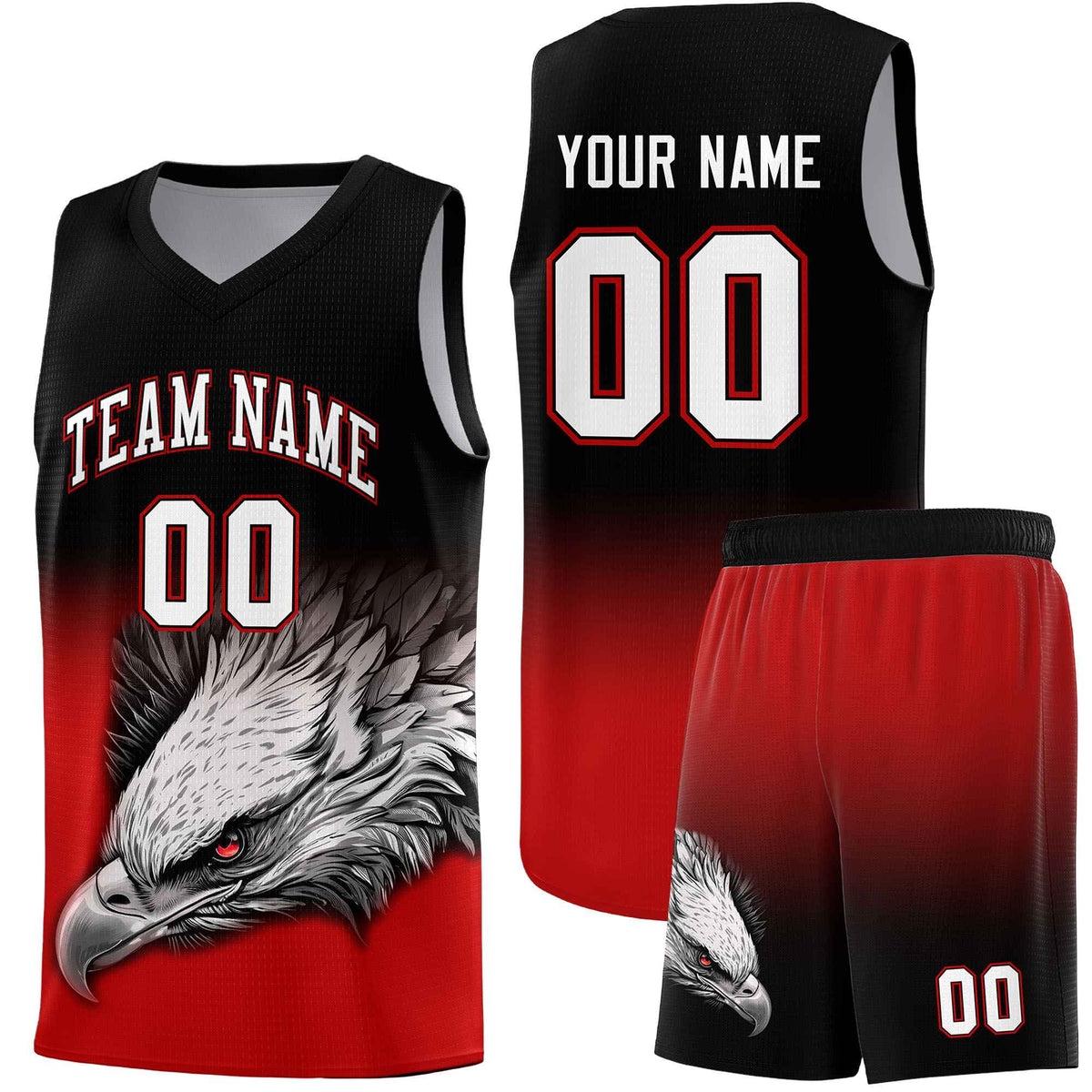Custom Black Red Basketball Kits with Eagle Pattern
