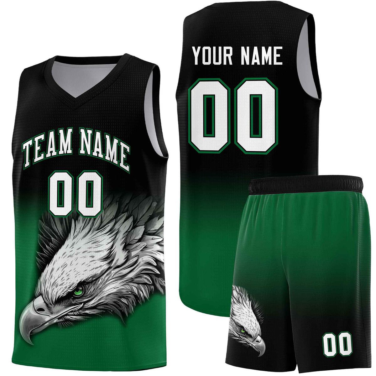 Custom Black Kelly Green Basketball Kits with Eagle Pattern