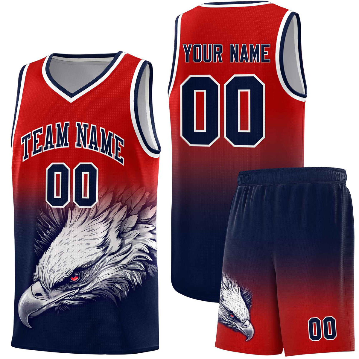 Custom Red Navy Basketball Kits with Eagle Pattern