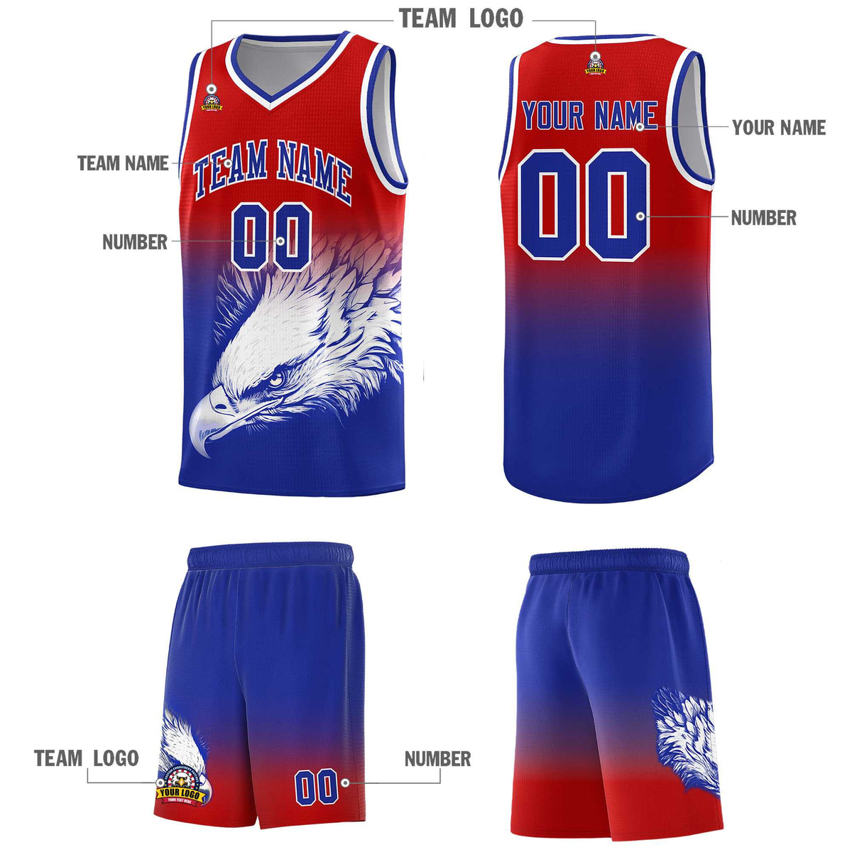 Custom Red Royal Basketball Kits with Eagle Pattern