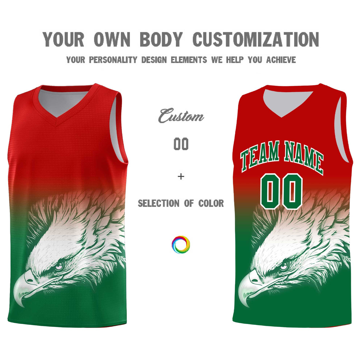 Custom Red Kelly Green Basketball Kits with Eagle Pattern