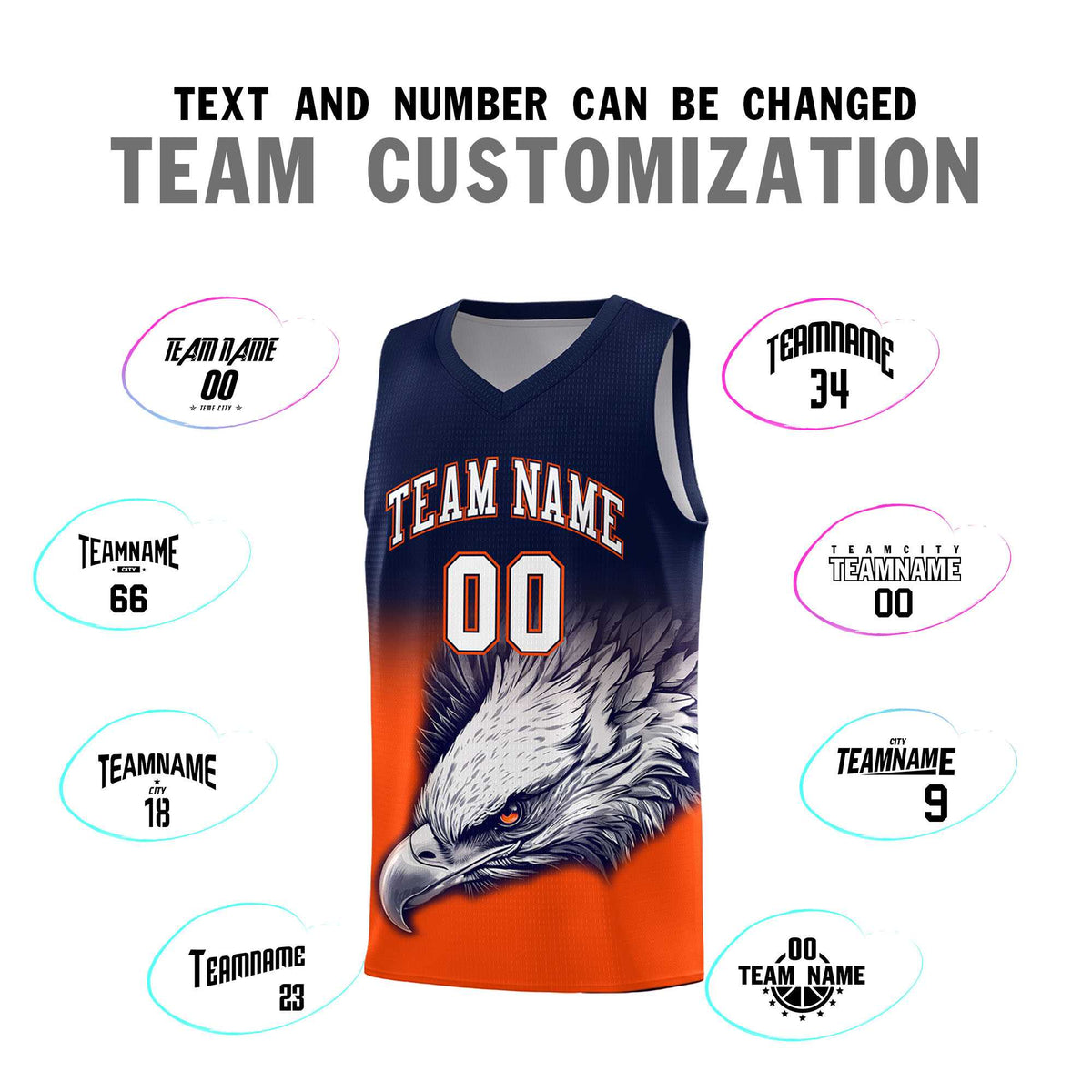 Custom Navy Orange Basketball Kits with Eagle Pattern