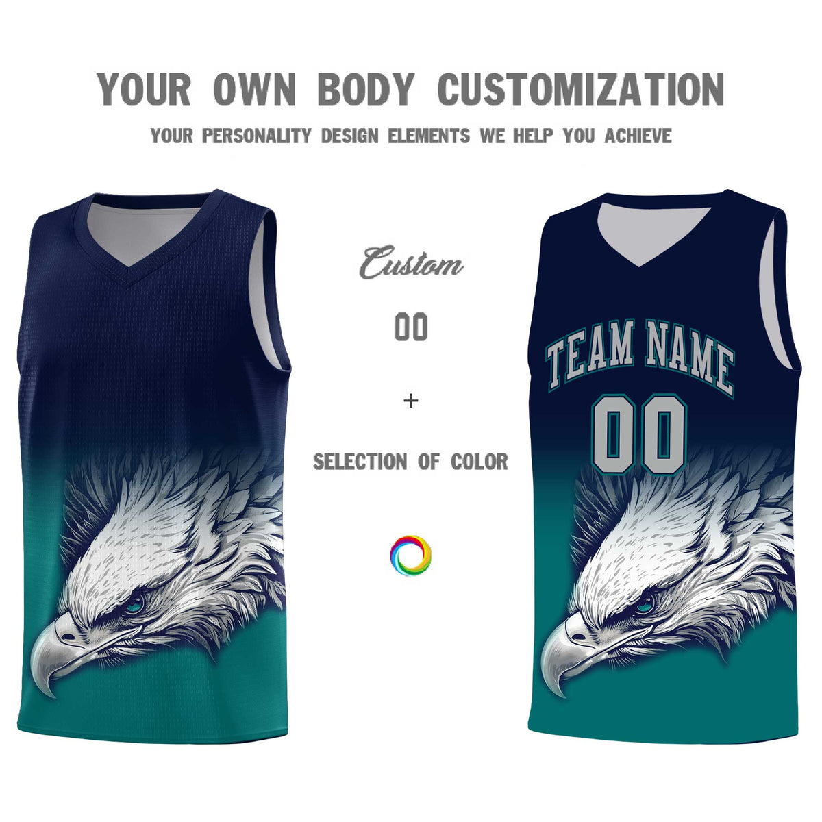 Custom Navy Teal Basketball Kits with Eagle Pattern