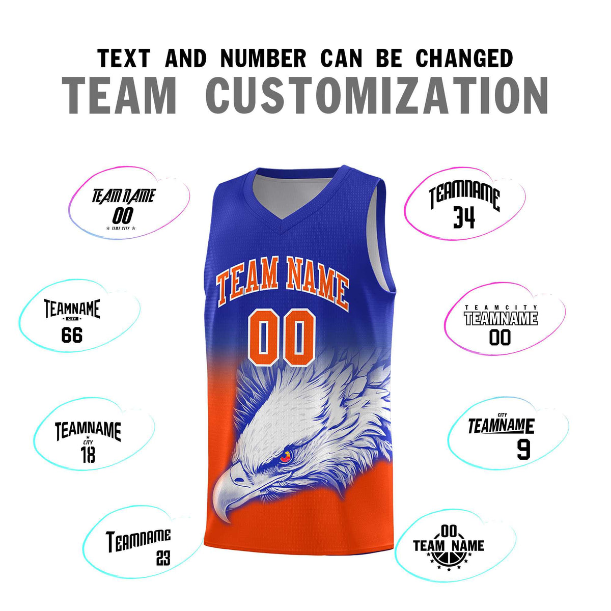 Custom Royal Orange Basketball Kits with Eagle Pattern