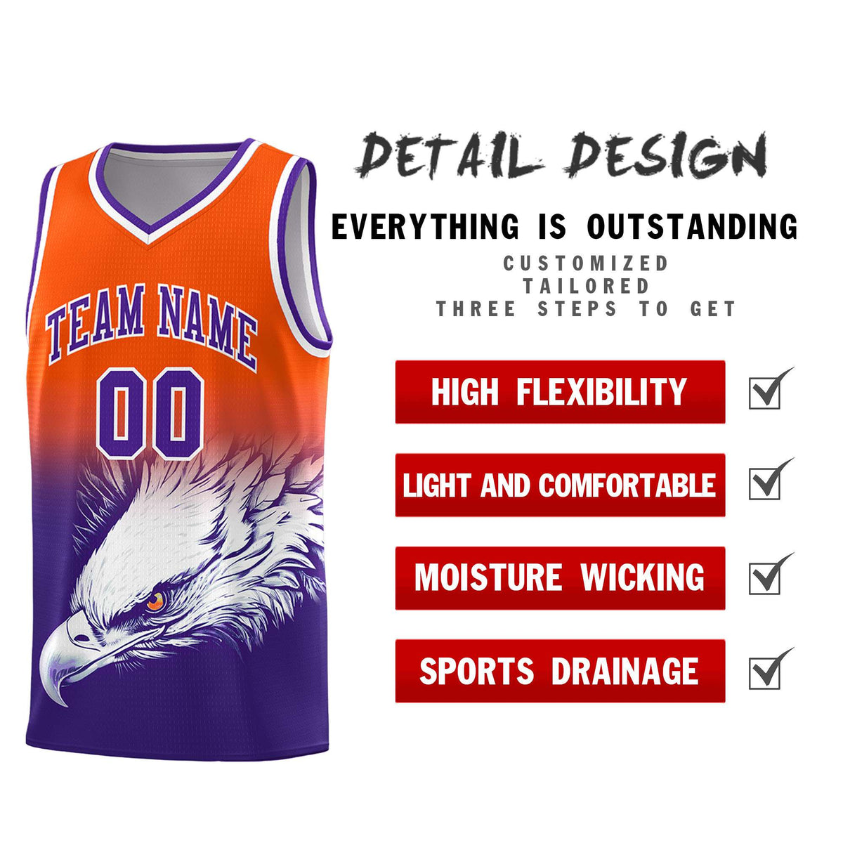 Custom Orange Purple Basketball Kits with Eagle Pattern