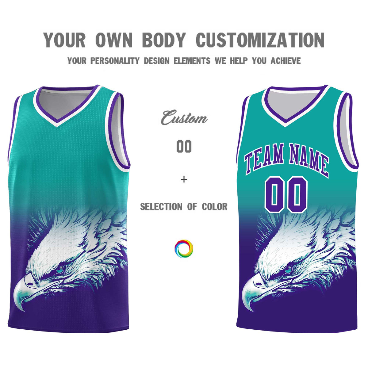 Custom Aqua Purple Basketball Kits with Eagle Pattern