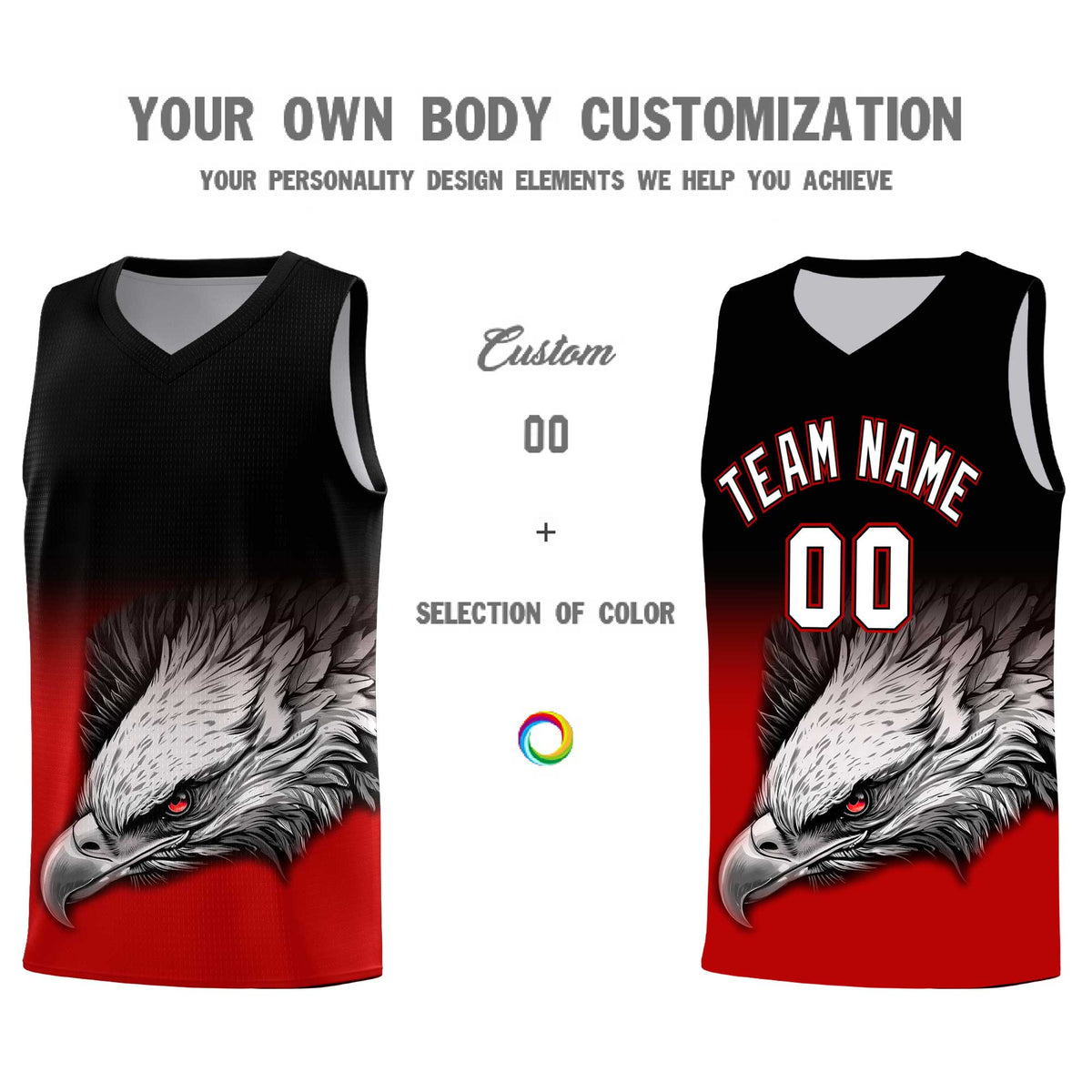 Custom Black Red Basketball Kits with Eagle Pattern