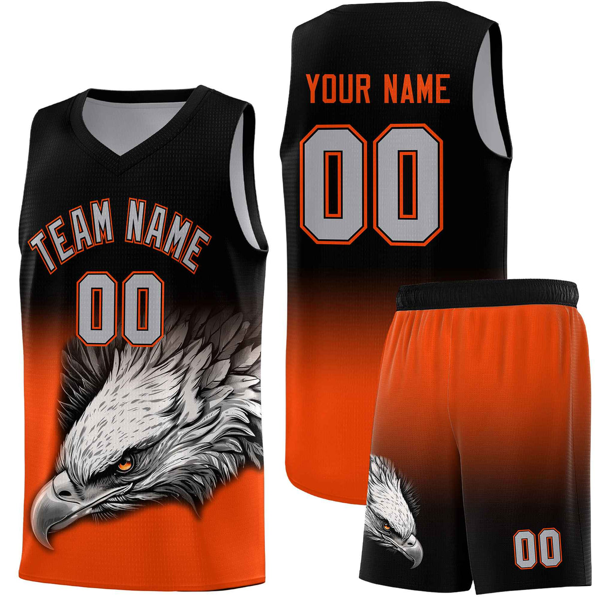 Custom Black Orange Basketball Kits with Eagle Pattern