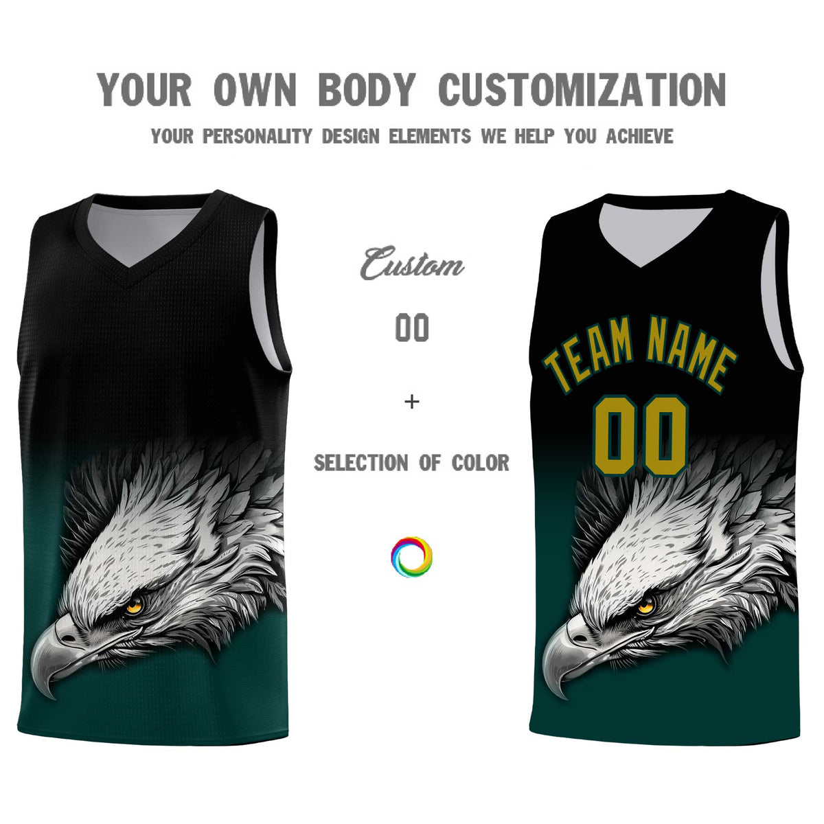 Custom Black Midnight Green Basketball Kits with Eagle Pattern