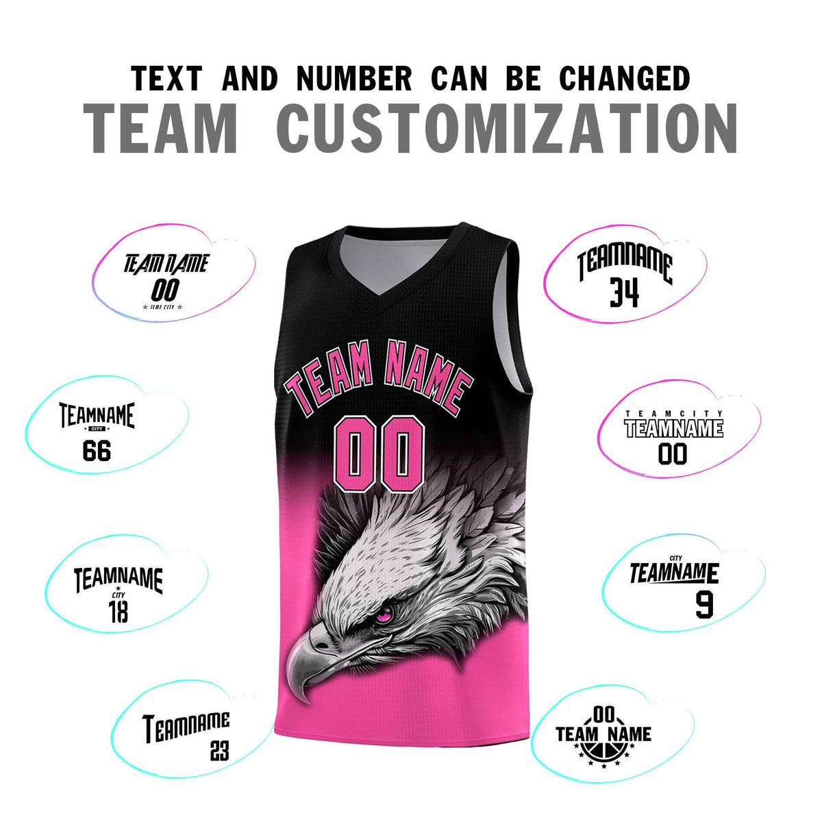 Custom Black Pink Basketball Kits with Eagle Pattern