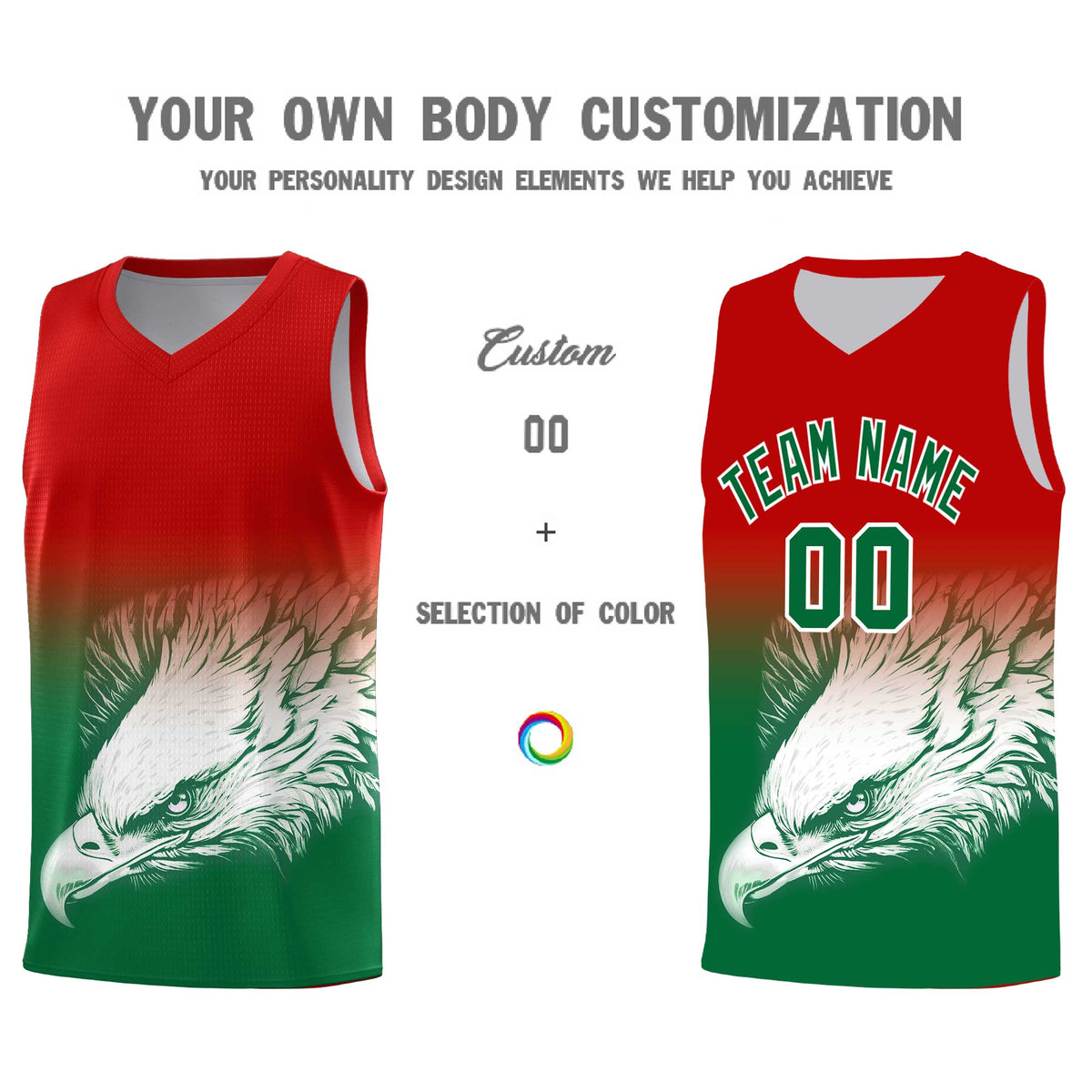 Custom Red Kelly Green Basketball Kits with Eagle Pattern