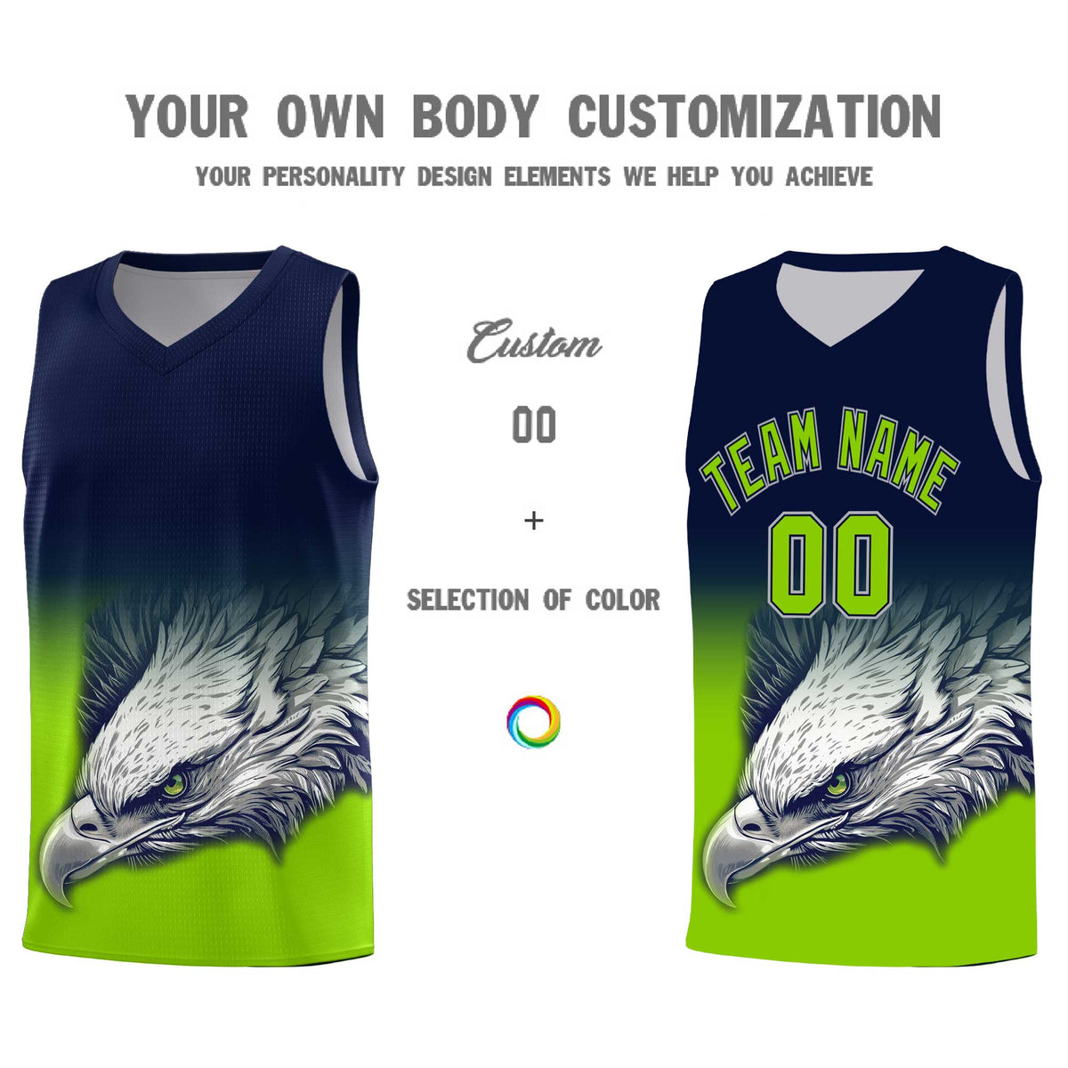 Custom Navy Neon Green Basketball Kits with Eagle Pattern