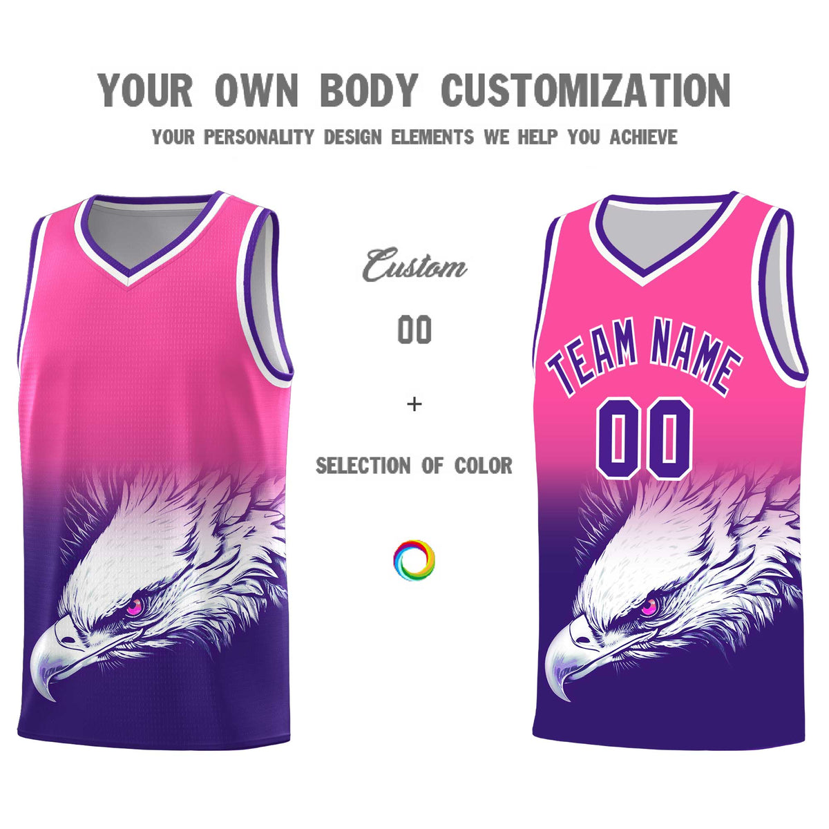 Custom Pink Purple Basketball Kits with Eagle Pattern