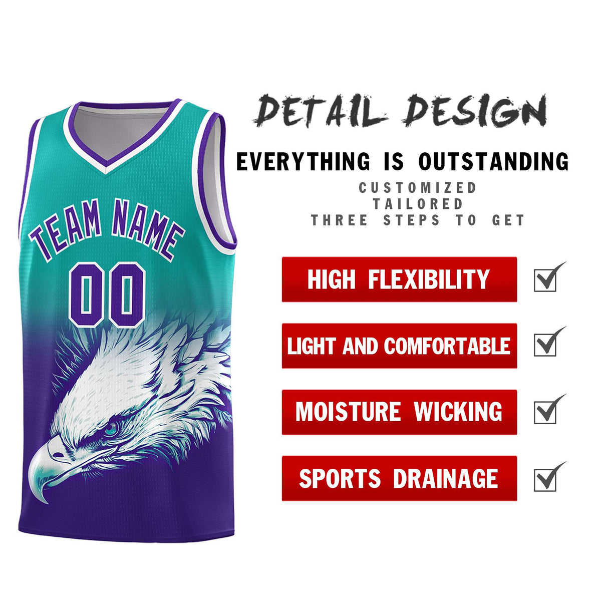 Custom Aqua Purple Basketball Kits with Eagle Pattern