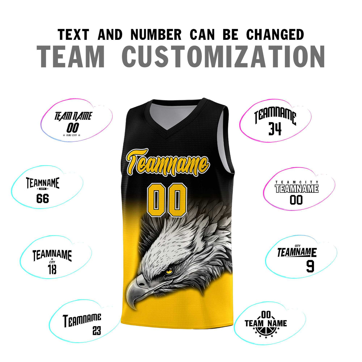 Custom Black Yellow Basketball Kits with Eagle Pattern