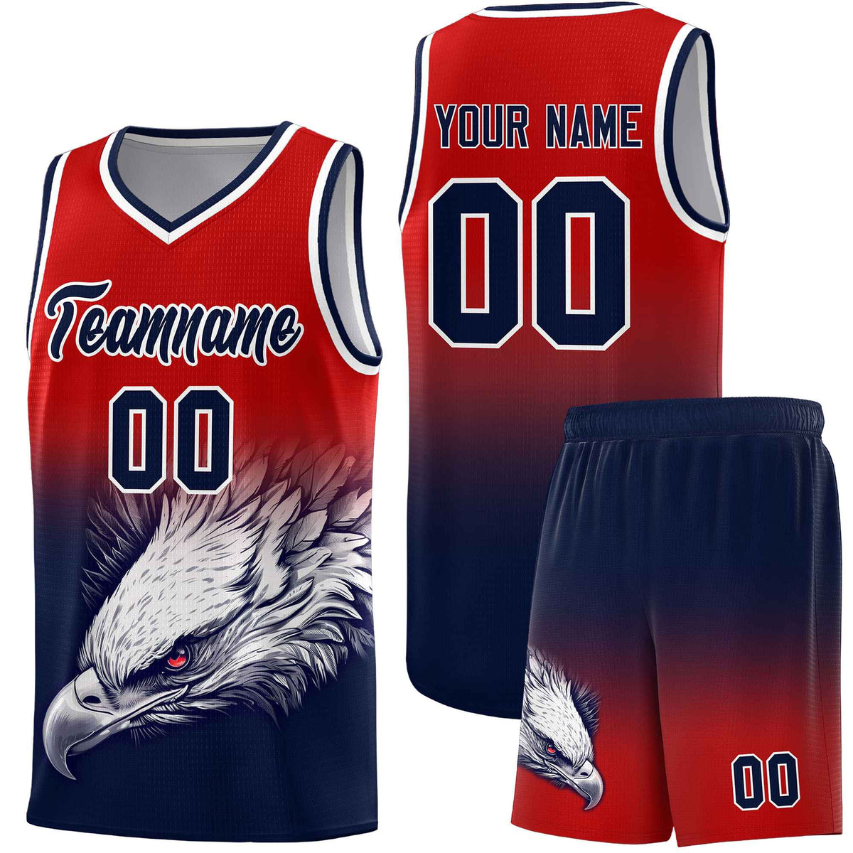 Custom Red Navy Basketball Kits with Eagle Pattern